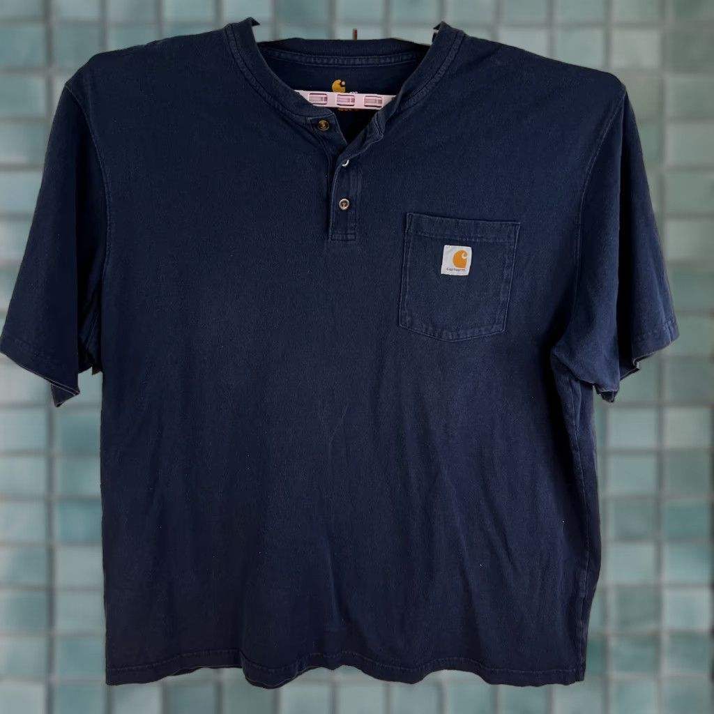 Carhartt Carhartt Original Fit Henley T-Shirt Men 2XL Blue K84-NVY Knit Cotton Heavyweight Pocket Short Sleeve 90s Outdoor Logo Regular Fit Size US XXL / EU 58 / 5 - 1 Thumbnail