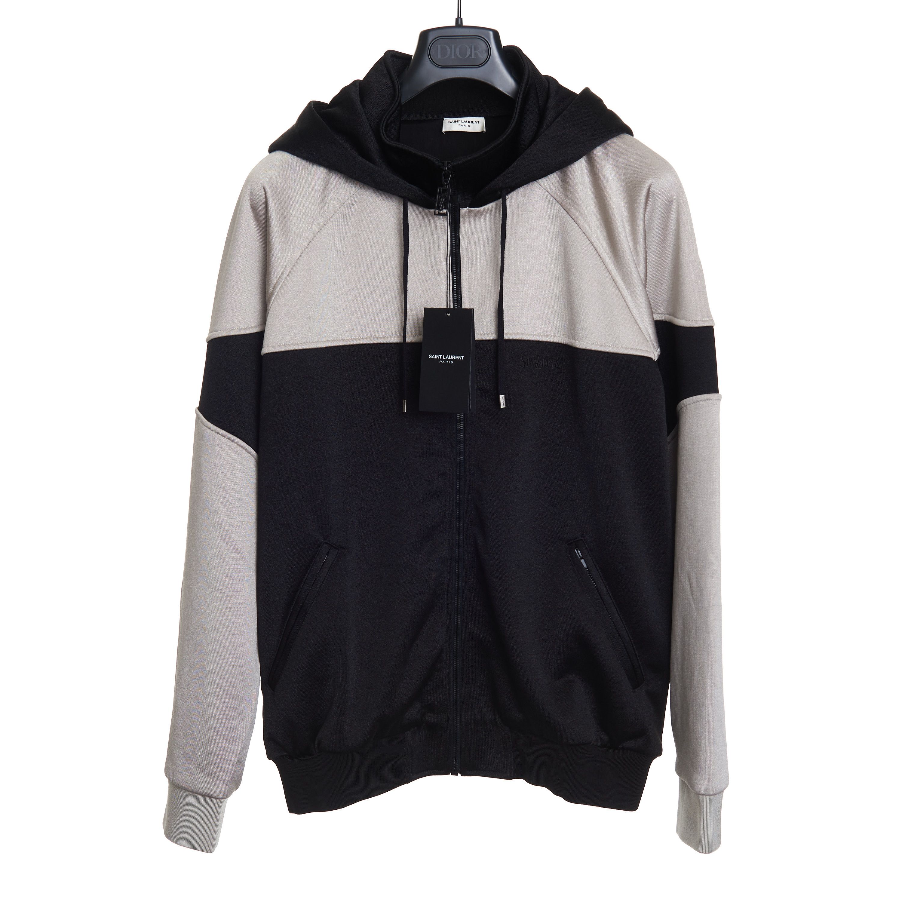 Saint Laurent Paris Zip-Up Hoodie In Black & Pearl Technical Cotton Size US L / EU 52-54 / 3 - 1 Thumbnail