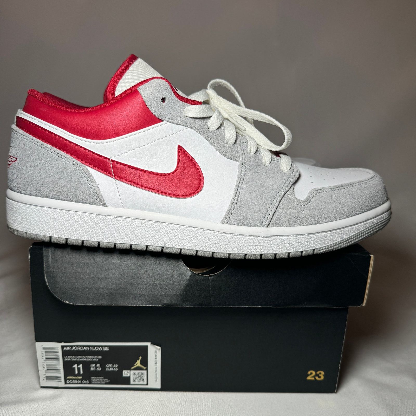 Size 11 - Nike Air Jordan 1 Low SE Light Smoke Grey Gym Red