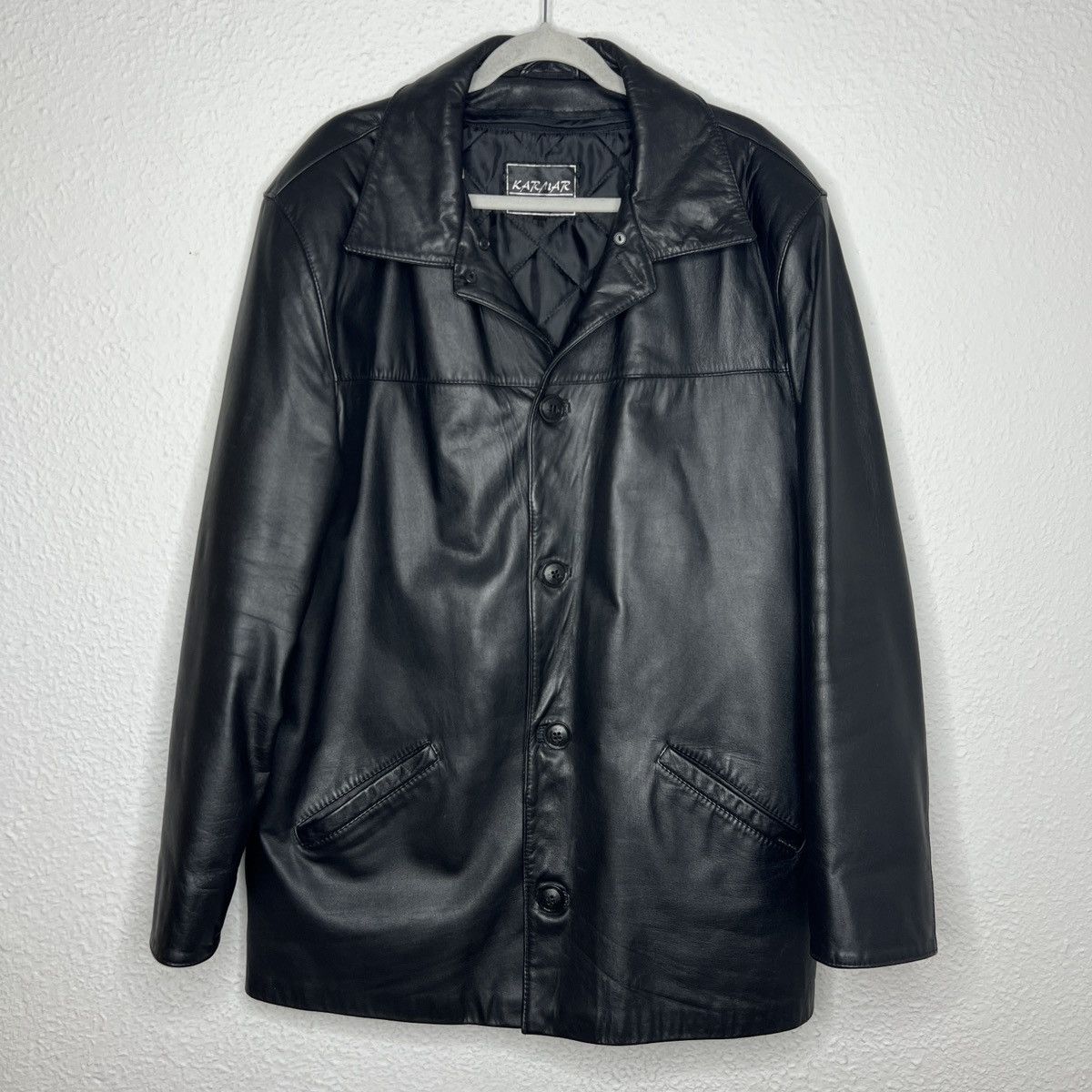 Vintage Real Genuine Leather Jacket Coat Button Heavy Retro