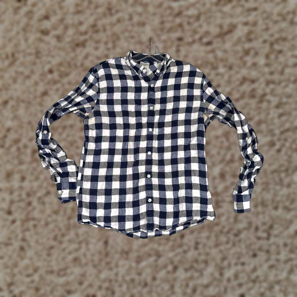 Murano Baird McNutt Shirt Women Medium Blue Plaid Button-Up Slim Fit Linen Size M / US 6-8 / IT 42-44 - 1 Thumbnail
