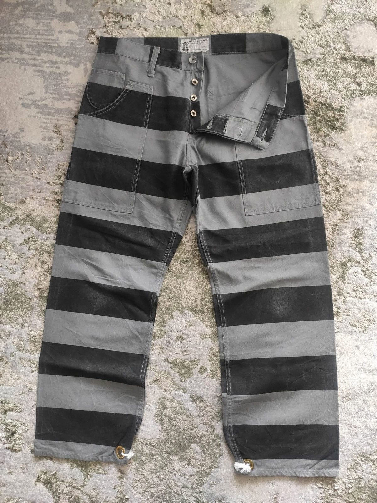 Japanese Brand 💥Biker Style💥Road Runner Prisoner Stripe Sturdy Pant F469 Size US 33 - 14 Thumbnail