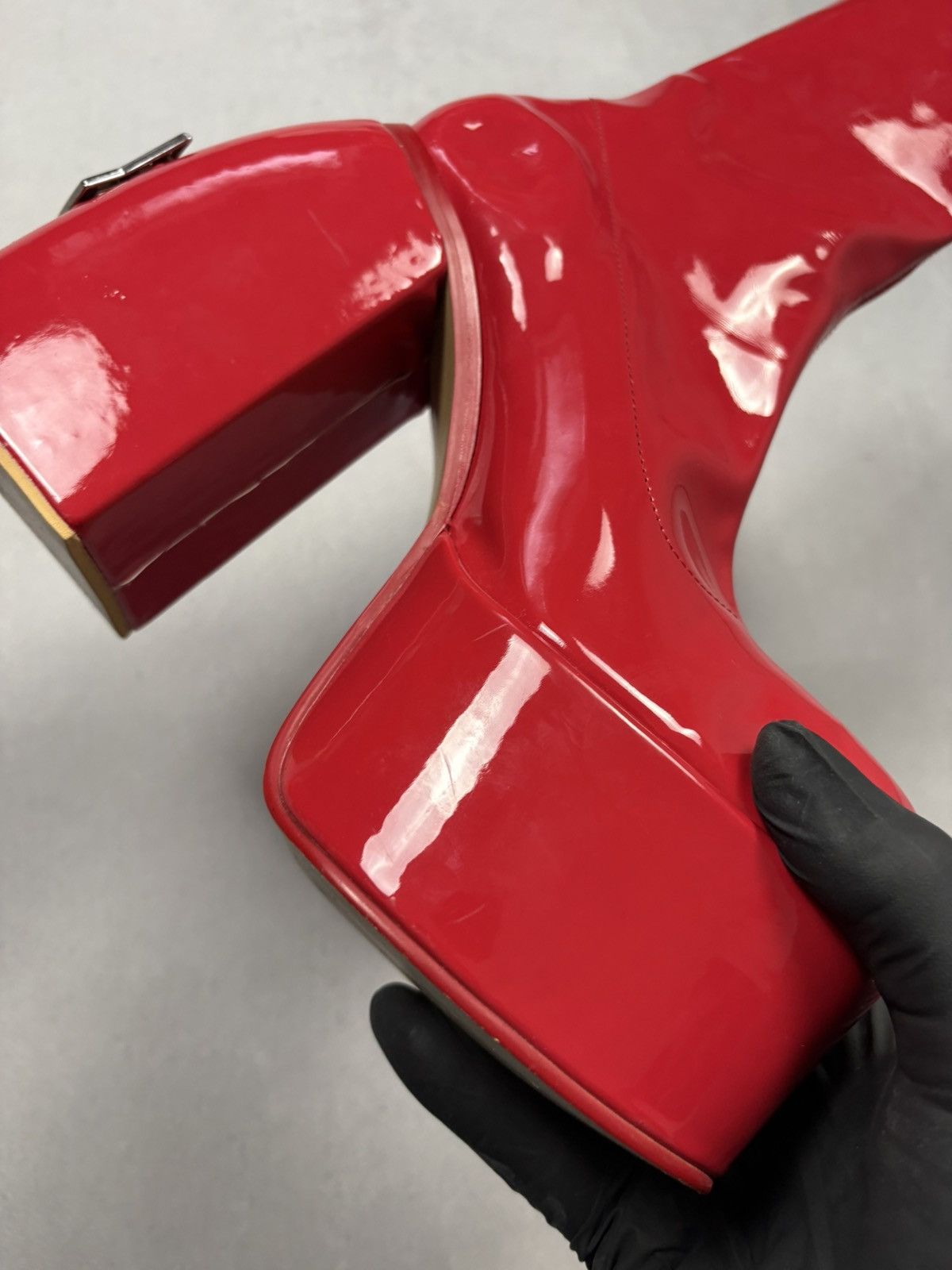 NAKED WOLFE Naked Wolfe Style Red Patent Platform Boots Chunky Heel Y2K Size US 7 / IT 37 - 19 Thumbnail