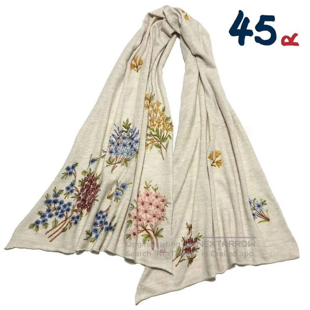 45rpm Embroidered Floral Wool Shawl Scarf. Size ONE SIZE - 1 Thumbnail