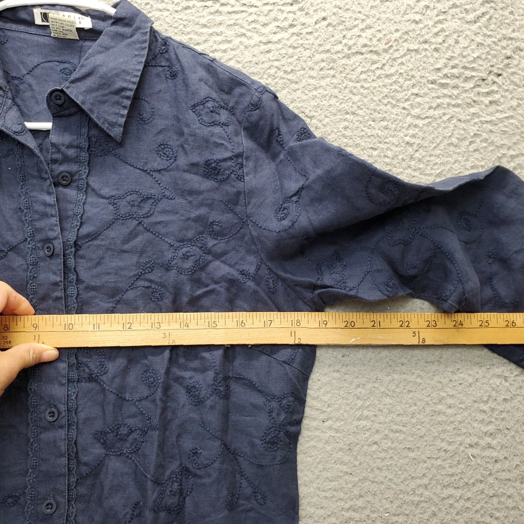 Vintage Carole Little Shirt Womens L Navy Linen Embroidered Collared Button Front Size L / US 10 / IT 46 - 4 Thumbnail