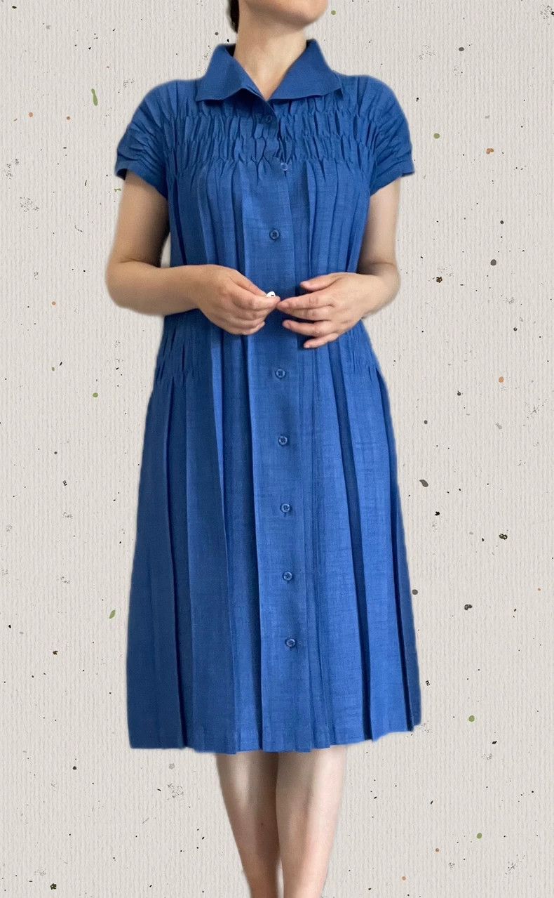 Issey Miyake Issey Miyake size:2 Blue main line faux linen texture dres Size M / US 6-8 / IT 42-44 - 2 Thumbnail