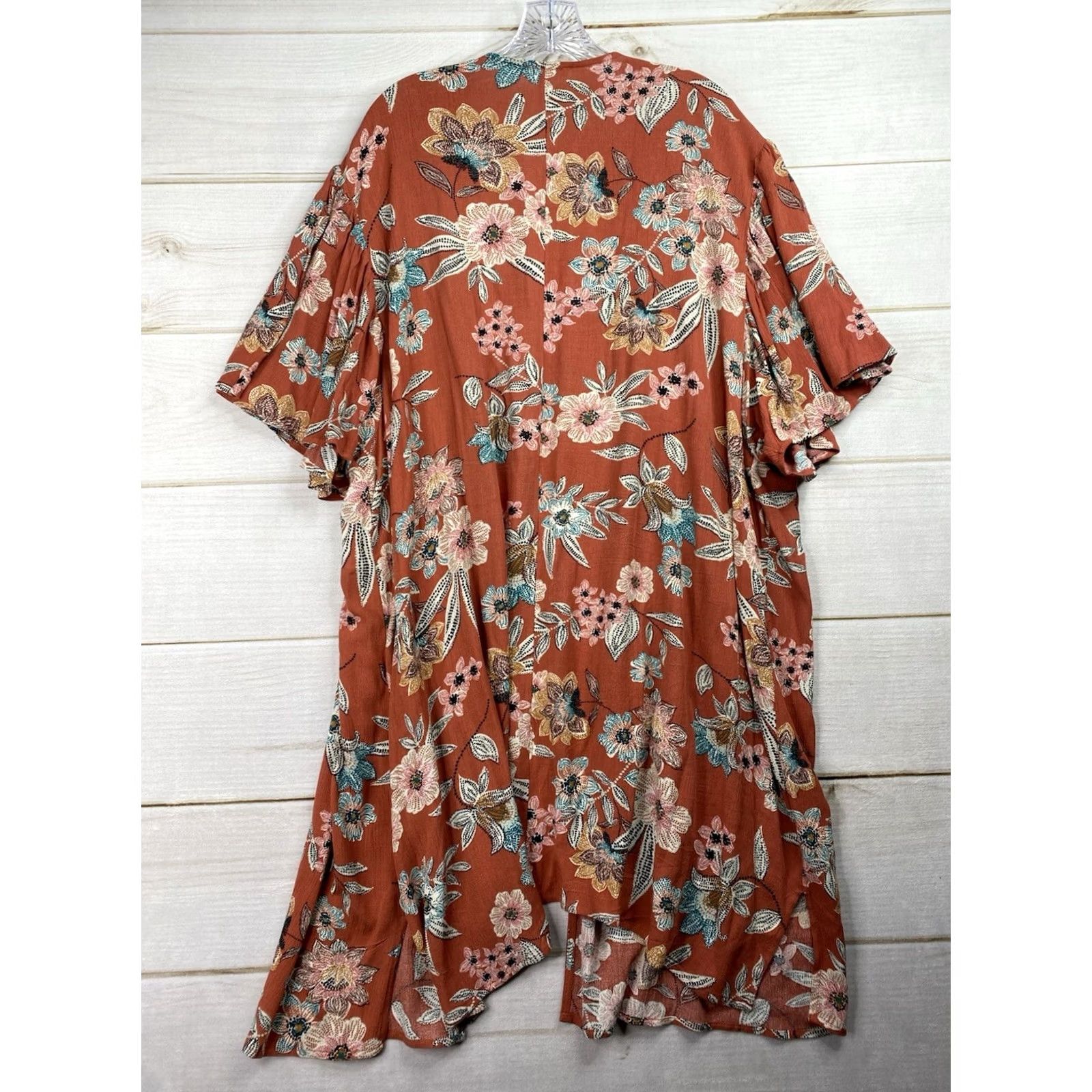 Vintage Maurices Open Front Cardigan 2X Rust Red Floral Hippie Duster Boho Swim Cover Shirt Womens Vintage? Size XXL / US 16-18 / IT 52-54 - 8 Thumbnail
