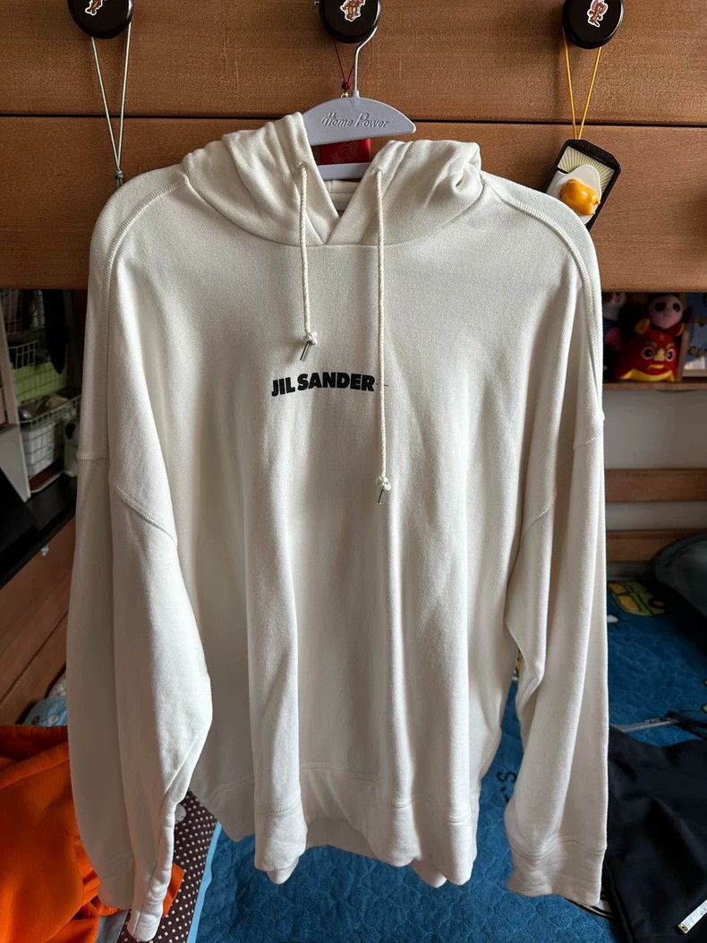 Jil Sander Jil Sander White small logo hooded shoulder sweatshirt Size S / US 4 / IT 40 - 1 Thumbnail