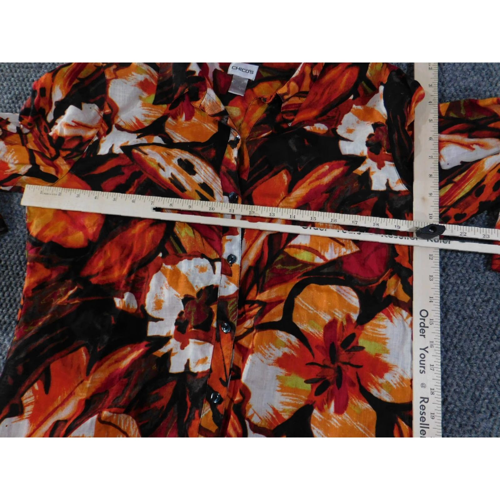 Vintage Chicos Blouse Shirt Womens 2 Orange Red Floral Linen Button Up Tunic Top Blouse Womens Regular 2 Orange Red Floral Linen Button Up Tunic Top Size XS / US 0-2 / IT 36-38 - 6 Thumbnail