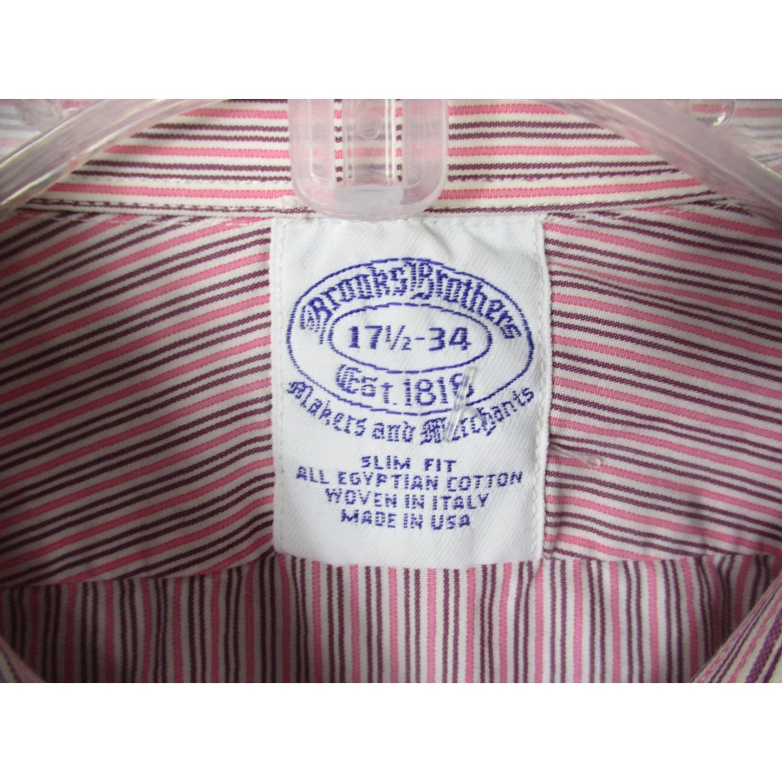 Brooks Brothers Brooks Brothers Dress Shirt Mens 17.5 Slim Fit Long Sleeve Red Striped 100% Cotton USA Mens Size 48R - 3 Thumbnail