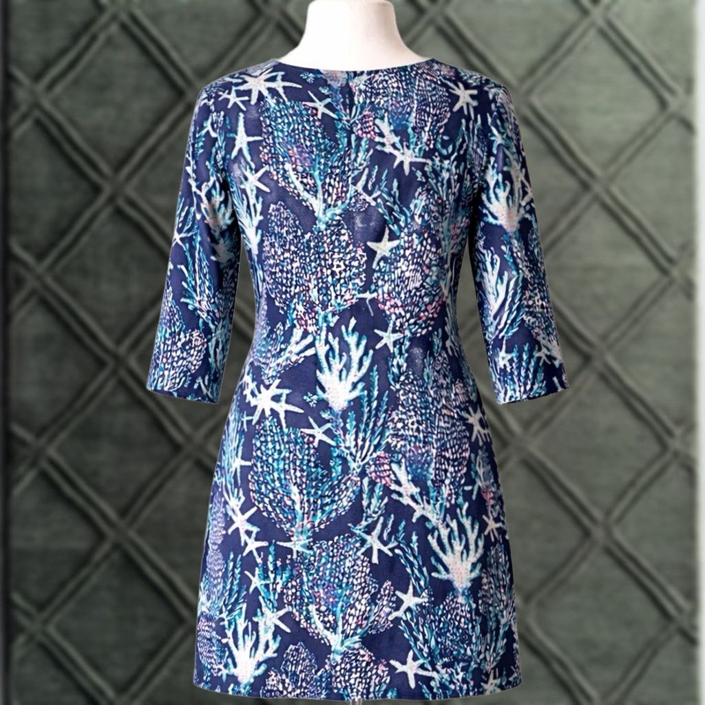 Lilly Pulitzer Lilly Pulitzer Dress Women M Blue Clarke Good Reef V-Neck Pullover Preppy Size M / US 6-8 / IT 42-44 - 1 Thumbnail