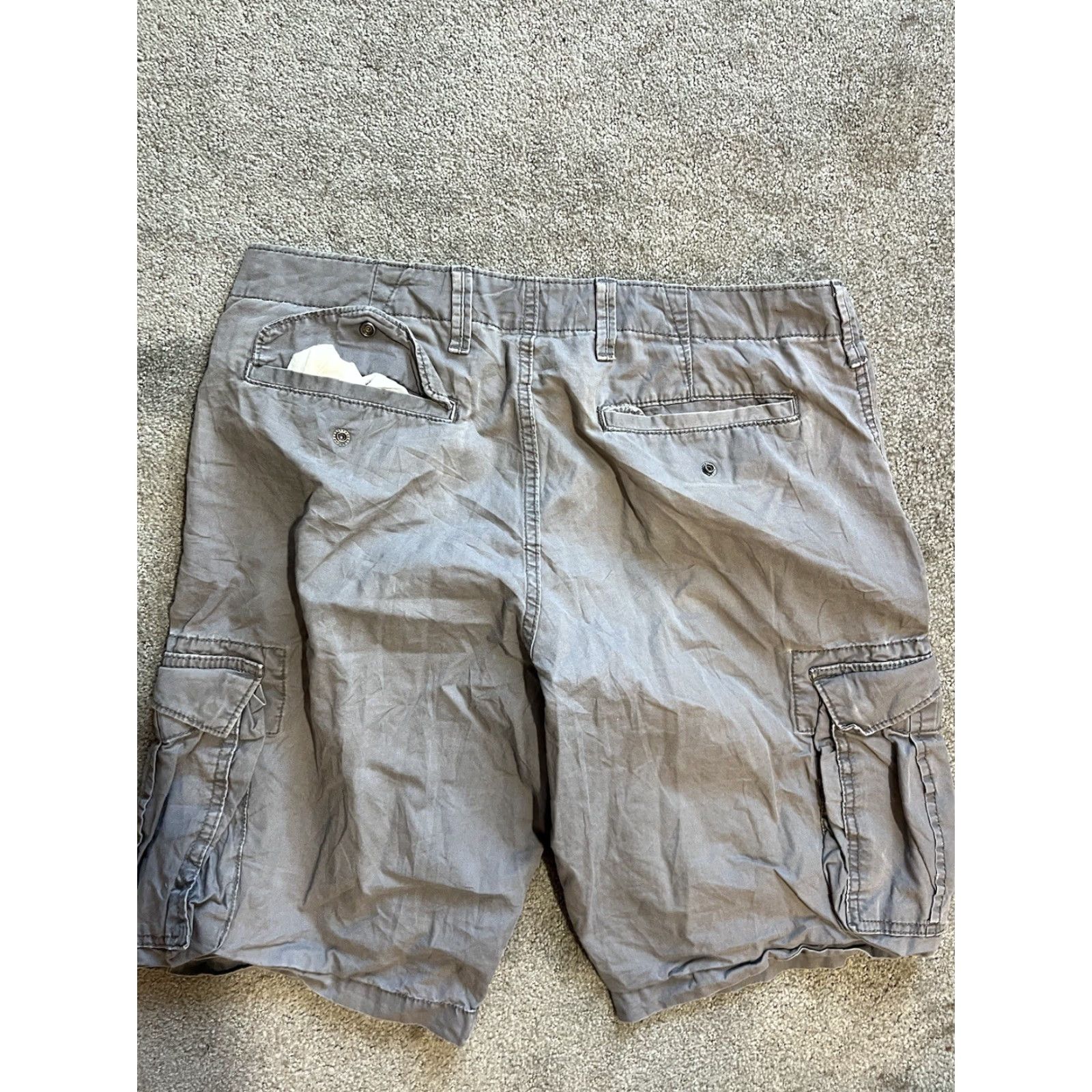 Gap VINTAGE Gap Lived In Fit Cargo Shorts Men 31 Gray Cotton Button Fly Drawstring Pockets Workwear 90s Mens Size US 31 - 3 Thumbnail