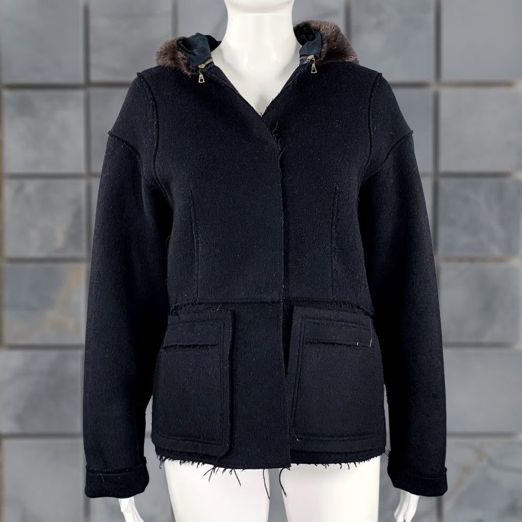 Marni MARNI Black Wool Blend Hooded Jacket Size 4 Raw Edge Women Size S / US 4 / IT 40 - 1 Thumbnail