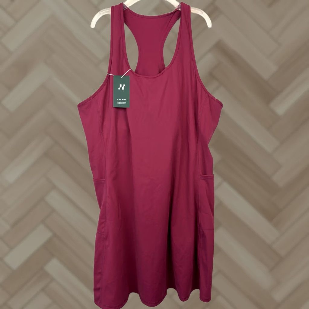 Vintage Halara Athletic Dress 3X Red Violet Backless Racerback Flare Active New No Short Womens Size 40" / US 18 - 1 Thumbnail