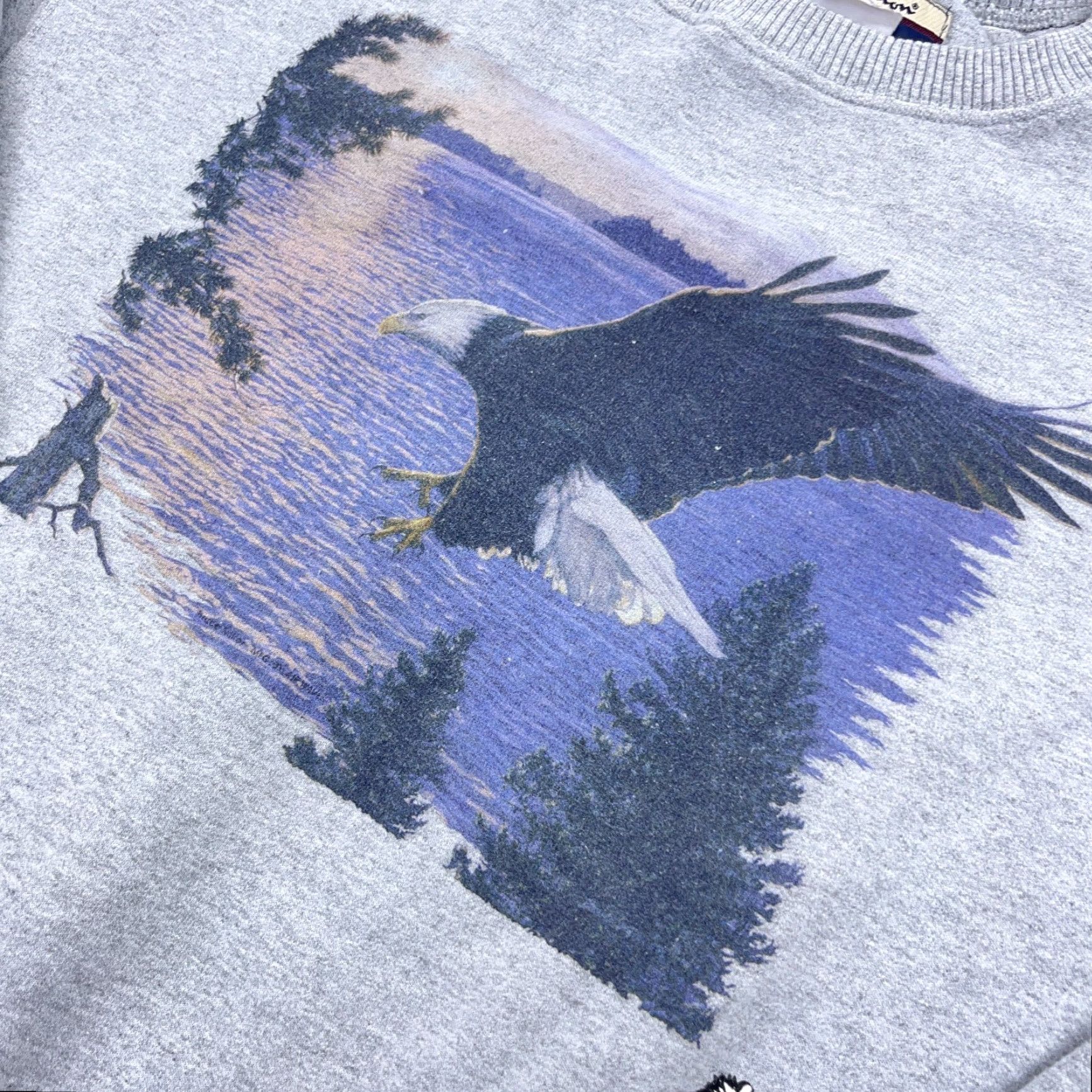 George VINTAGE George Sweatshirt Men Medium Gray Crewneck Fleece Graphic Print Bald Eagle Nature 90s Size US M / EU 48-50 / 2 - 7 Thumbnail