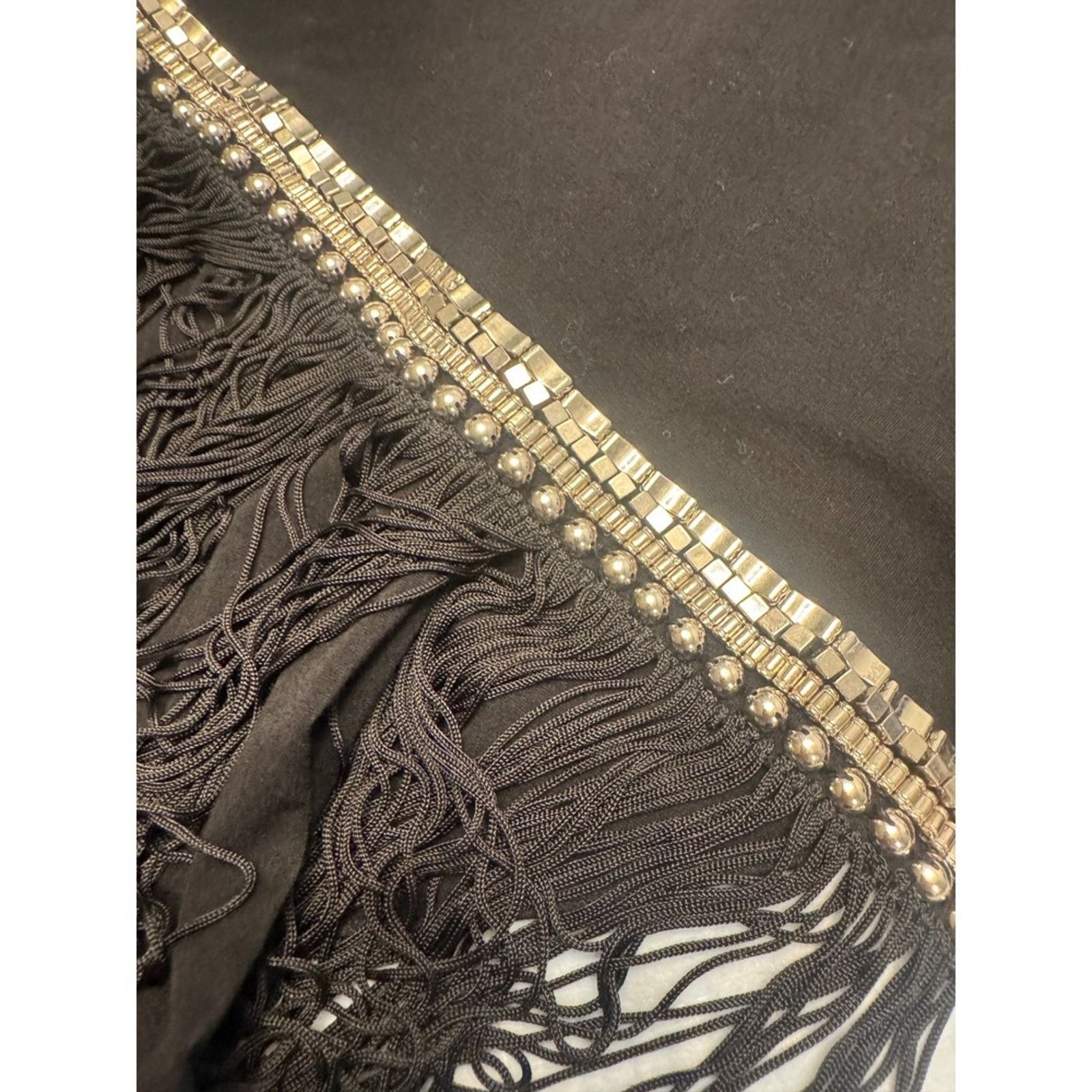 A&G Rock Rock N Karma Black Fringe Poncho Beaded Overlay Cover Up Size ONE SIZE - 6 Thumbnail