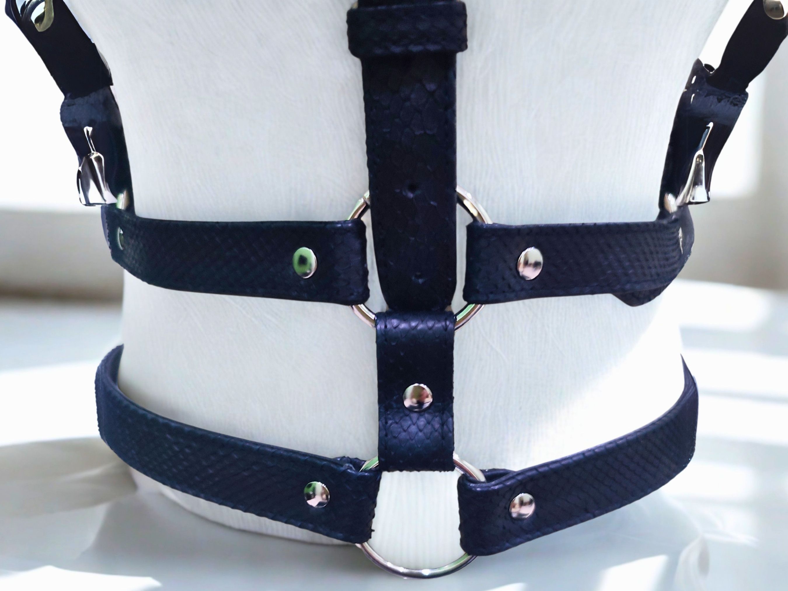 Handmade Snakeskin Leather Punk Harness Rave Festival Party Size ONE SIZE - 5 Thumbnail