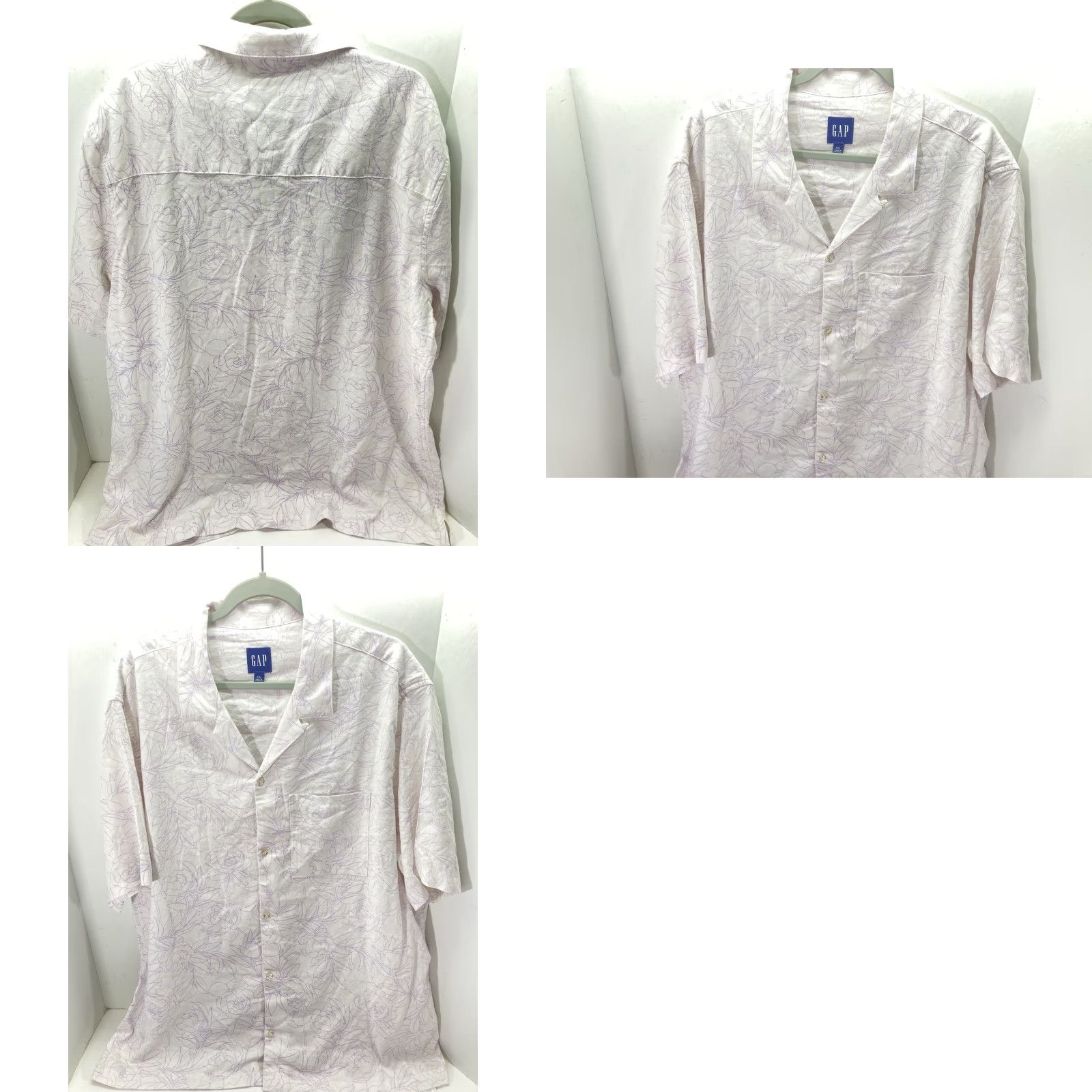 Gap Gap Camp Shirt Men 2XL Linen White Floral Button Short Sleeve Casual NWT Size US XXL / EU 58 / 5 - 9 Thumbnail