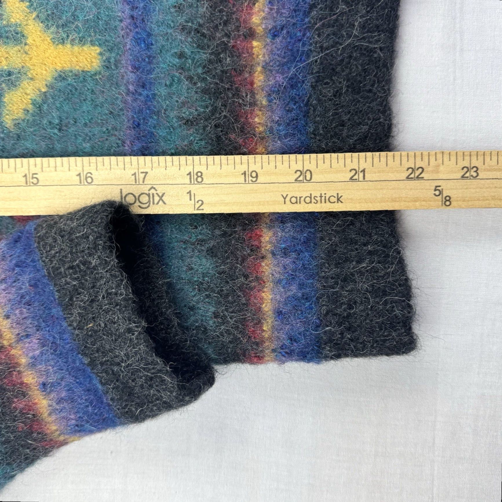 VINTAGE Alpaca Cardigan Sweater 80s Multicolor Geometric Long Sleeve V-Neck Womens Large