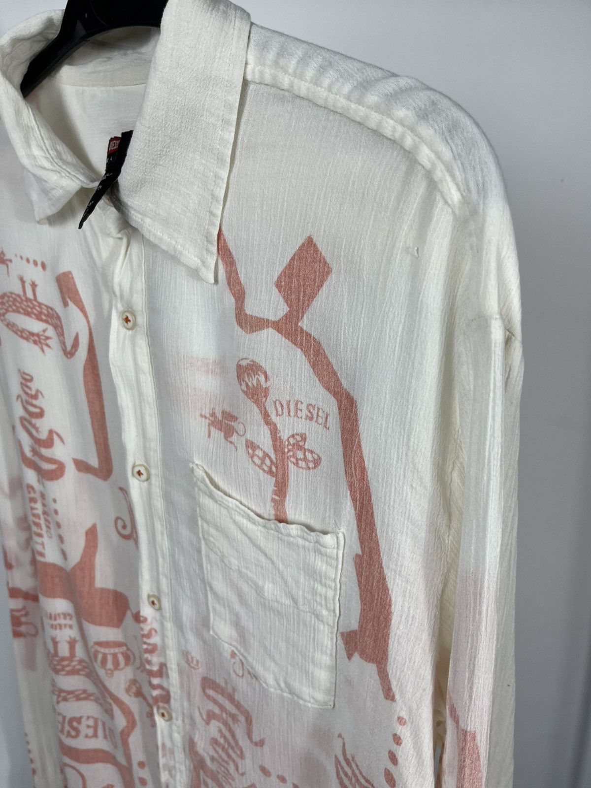 Diesel Diesel Lightweight Cotton Graphic Shirt White Pink Size L Size US L / EU 52-54 / 3 - 6 Thumbnail
