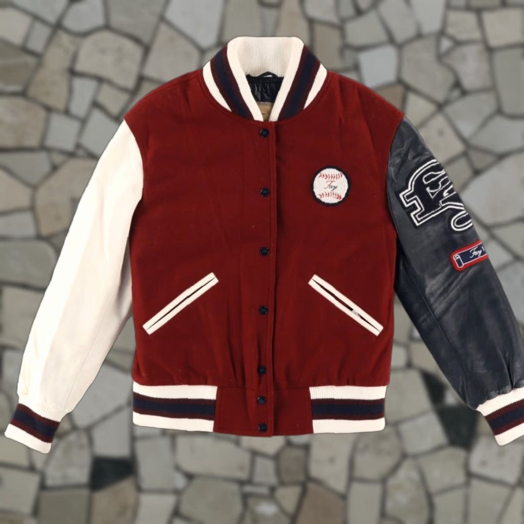 Fay Fay Baseball Wool Leather Varsity Colorblock Long Sleeve Jacket Red Women's S Shirt Size S / US 4 / IT 40 - 1 Thumbnail