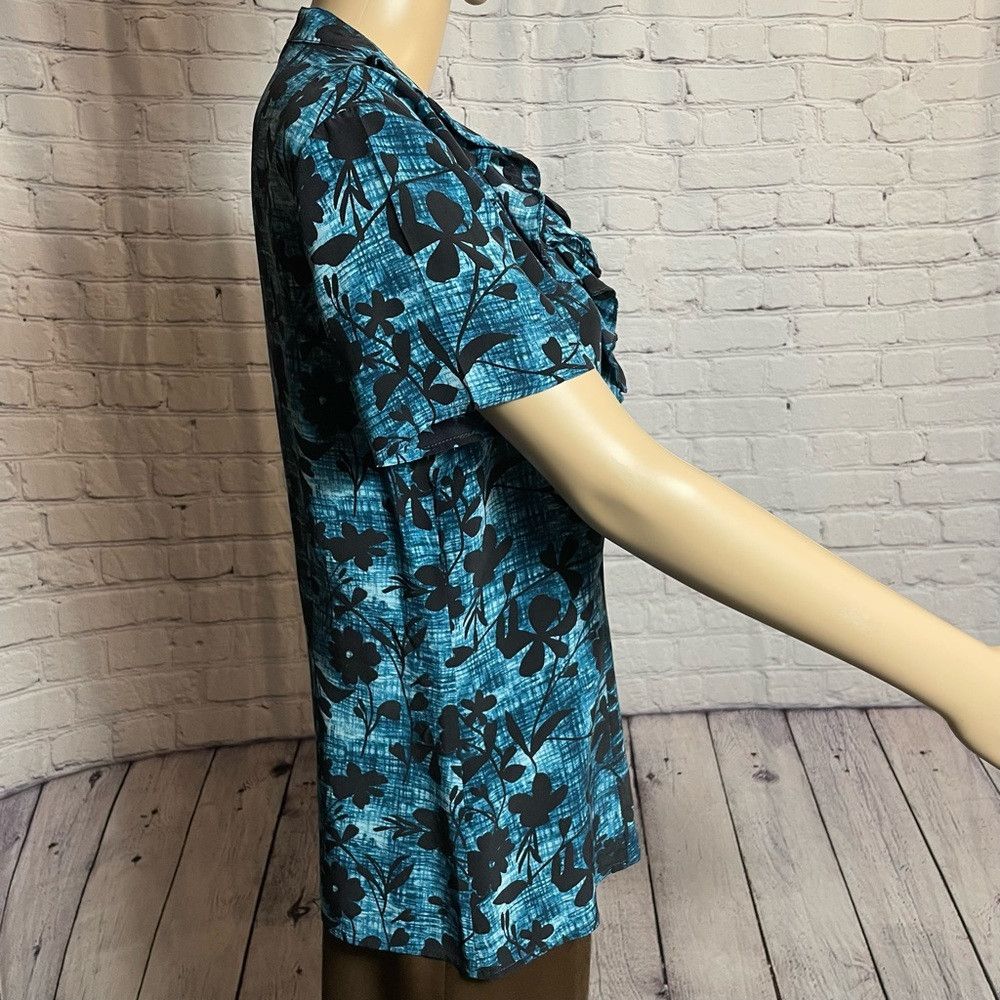 Pendleton Pendleton Silk Blue Black Floral Short Sleeve Blouse Size 1 Size L / US 10 / IT 46 - 3 Thumbnail