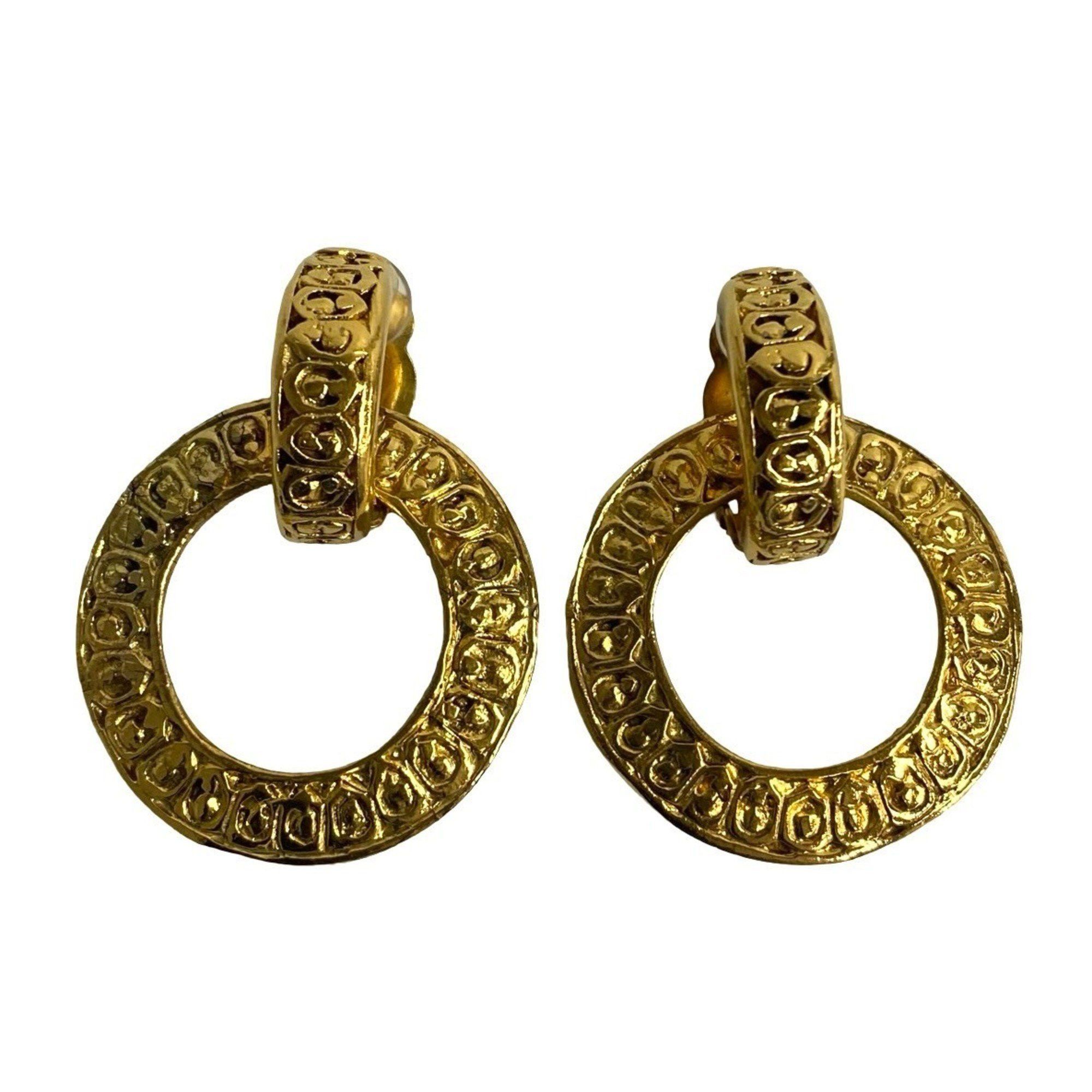 image of Chanel Coco Mark Circle Motif Earrings Gold 19726, Women's