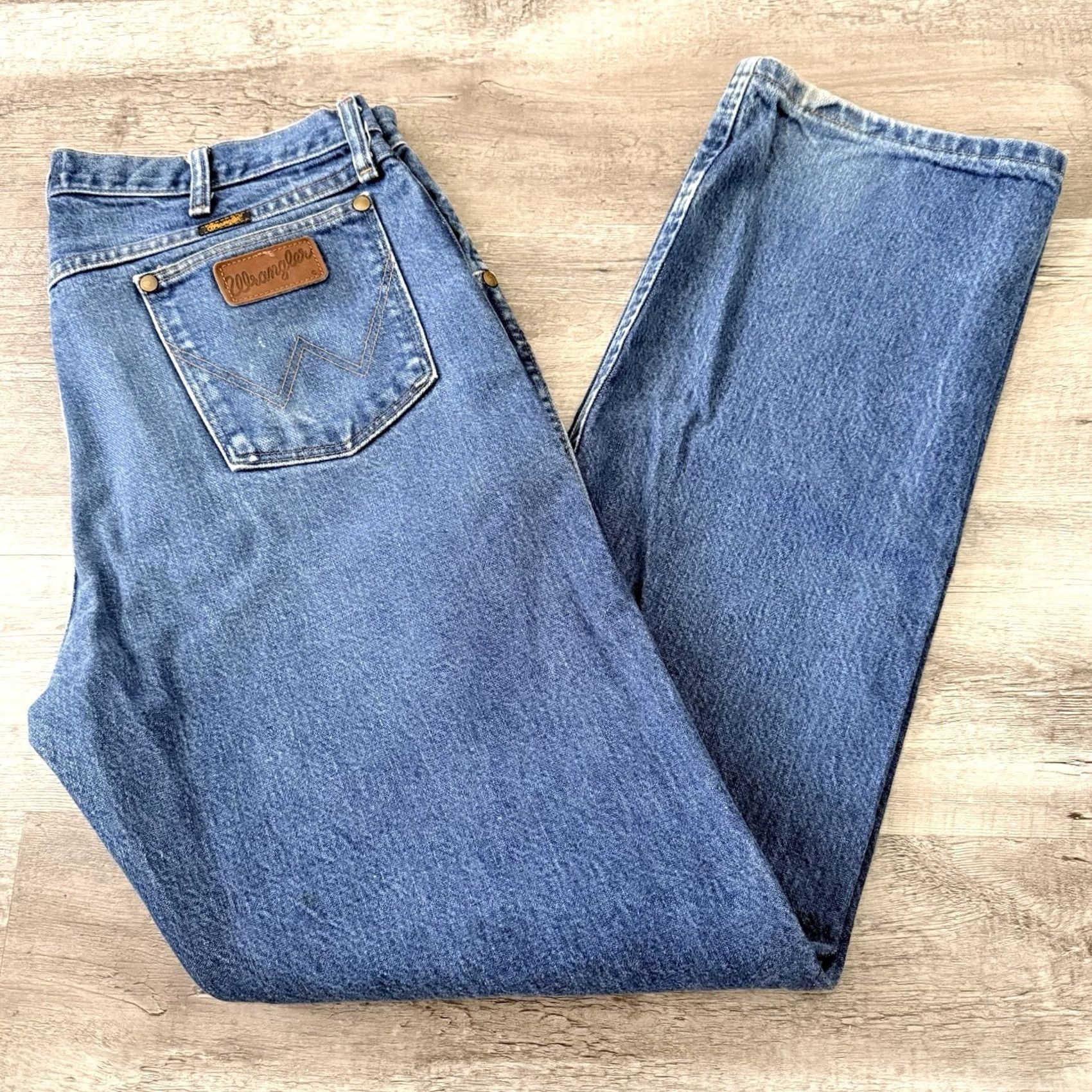 Wrangler Wrangler Jeans 47MWZPW Regular Denim 35x32 Blue Western Cowboy Workwear Mens Straight 5-Pocket Logo Size US 35 - 7 Thumbnail