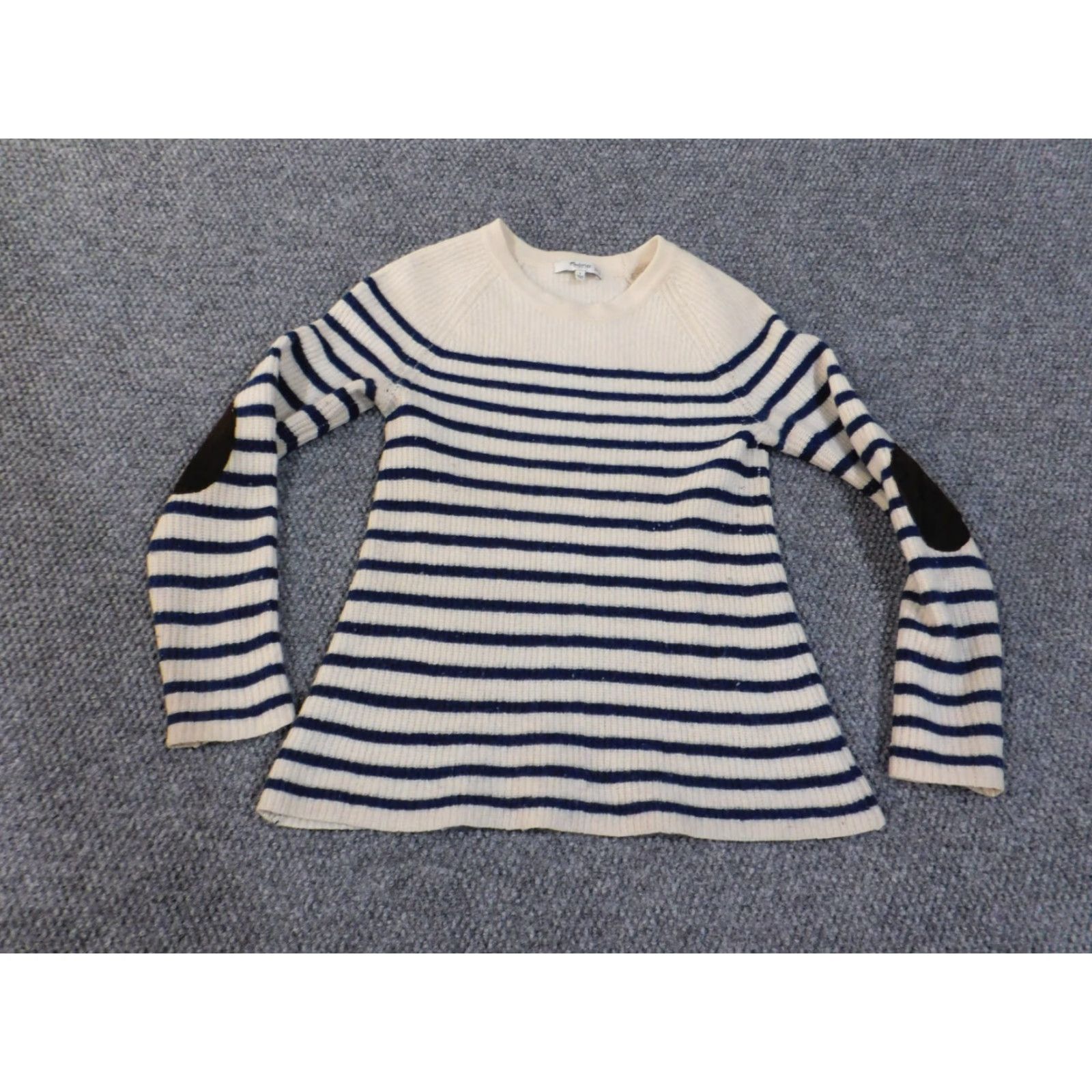 Madewell Madewell sweater Small Womens pullover beige knit stripe striped elbow patch open-knit round neck raglan sleeve logo stretch pull over Size S / US 4 / IT 40 - 2 Thumbnail