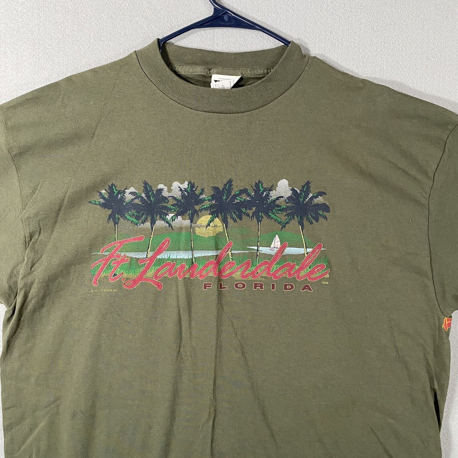 Tultex Vintage Ft Lauderdale Florida Green Shirt USA Made Mens 2XL Size US XXL / EU 58 / 5 - 2 Thumbnail