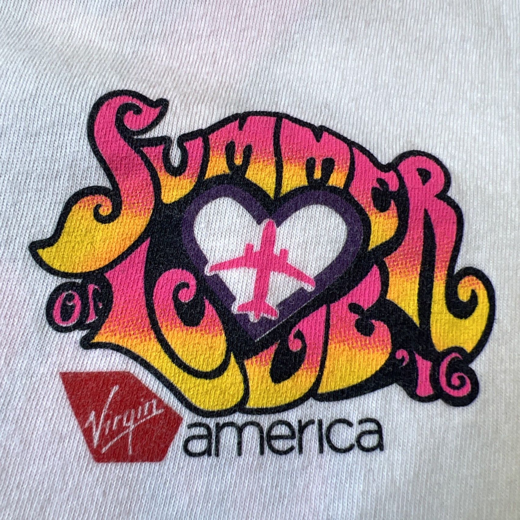 Vintage VINTAGE Summer Of Love ‘16 VIRGIN America Airlines Hippy 60’s Tee Shirt Medium White New Size US M / EU 48-50 / 2 - 5 Thumbnail
