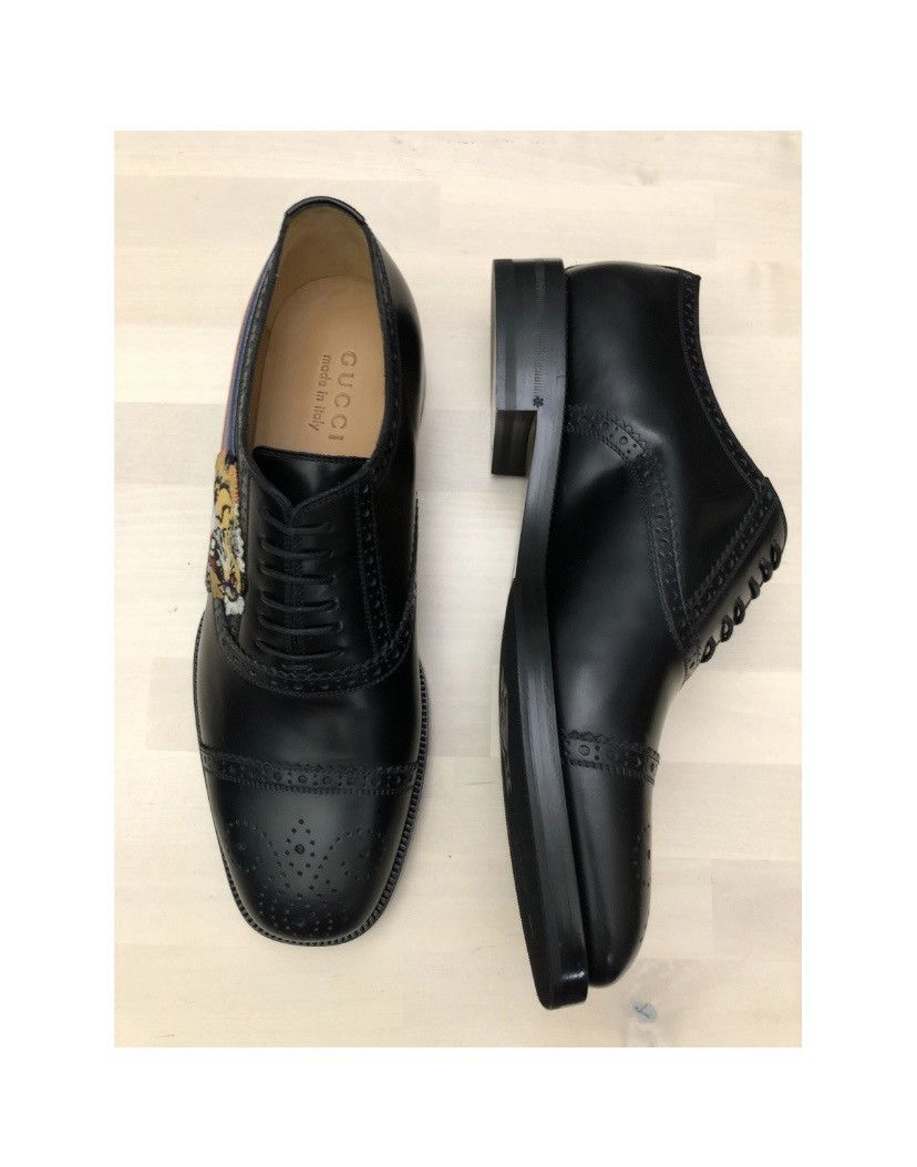 Gucci GUCCI 🇮🇹 Nero Roaring Kitty Badge Side Broge Oxfords 9.5 NIB Size US 9.5 / EU 42-43 - 14 Thumbnail