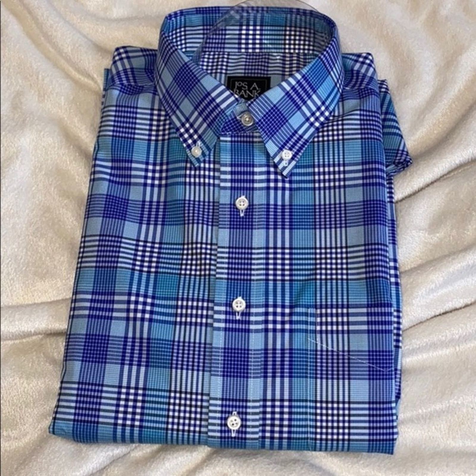 Jos A Bank Blue Plaid Button-Up Shirt Sz L, NWT
