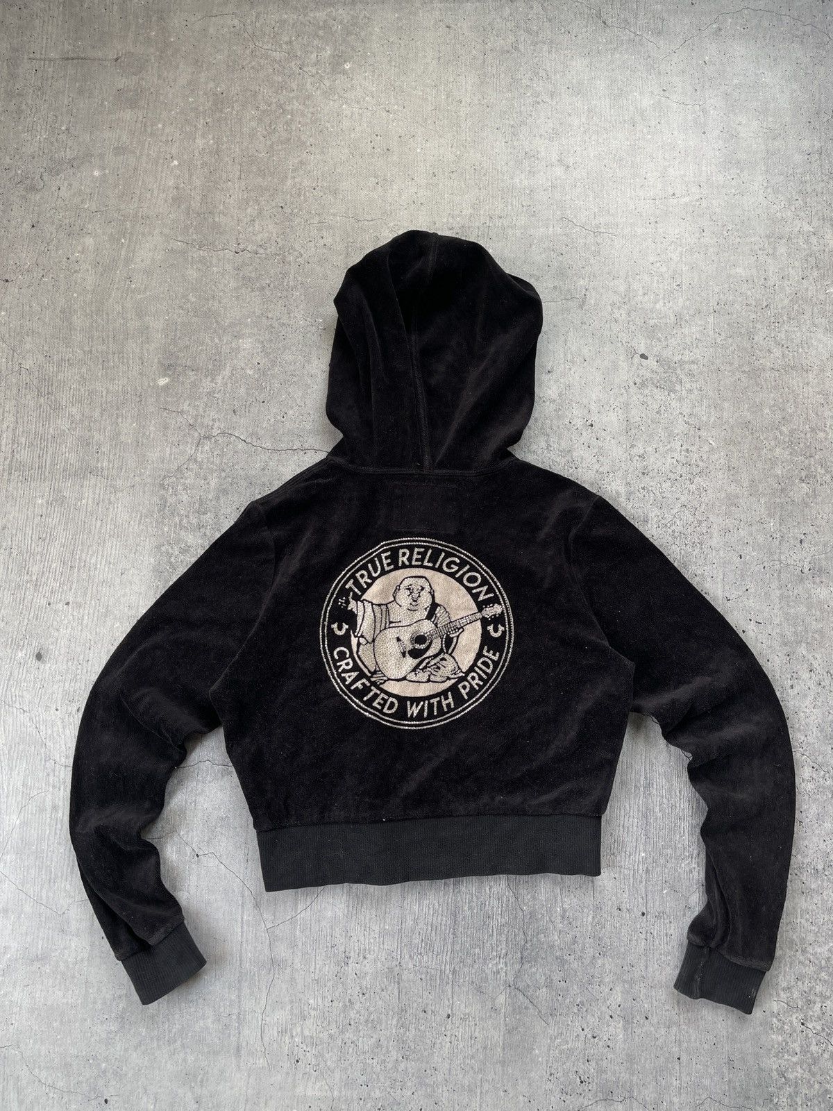 True Religion × Vintage VINTAGE TRUE RELIGION VELOUR Y2K ZIP UP HOODIE Size L / US 10 / IT 46 - 2 Thumbnail