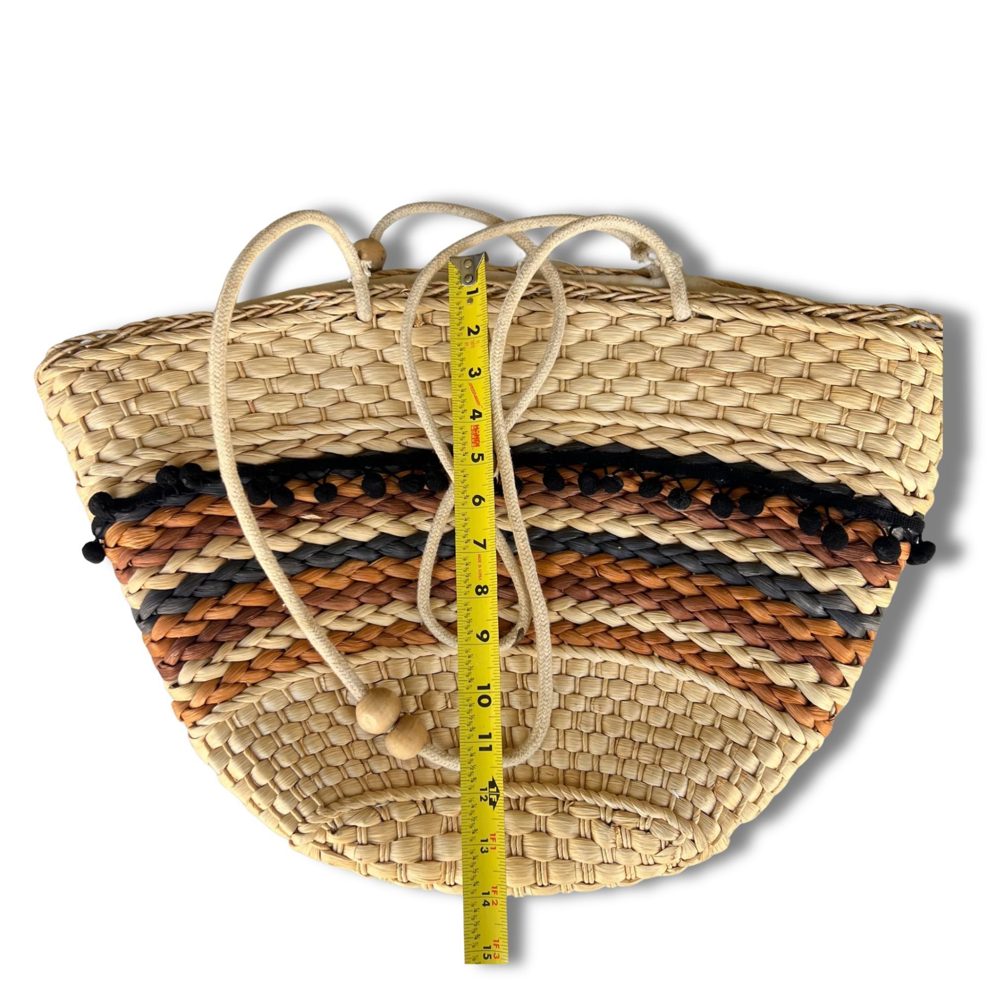 Other Woven Straw Shoulder Bag With Striped Pattern & Drawstring C Size ONE SIZE - 5 Thumbnail