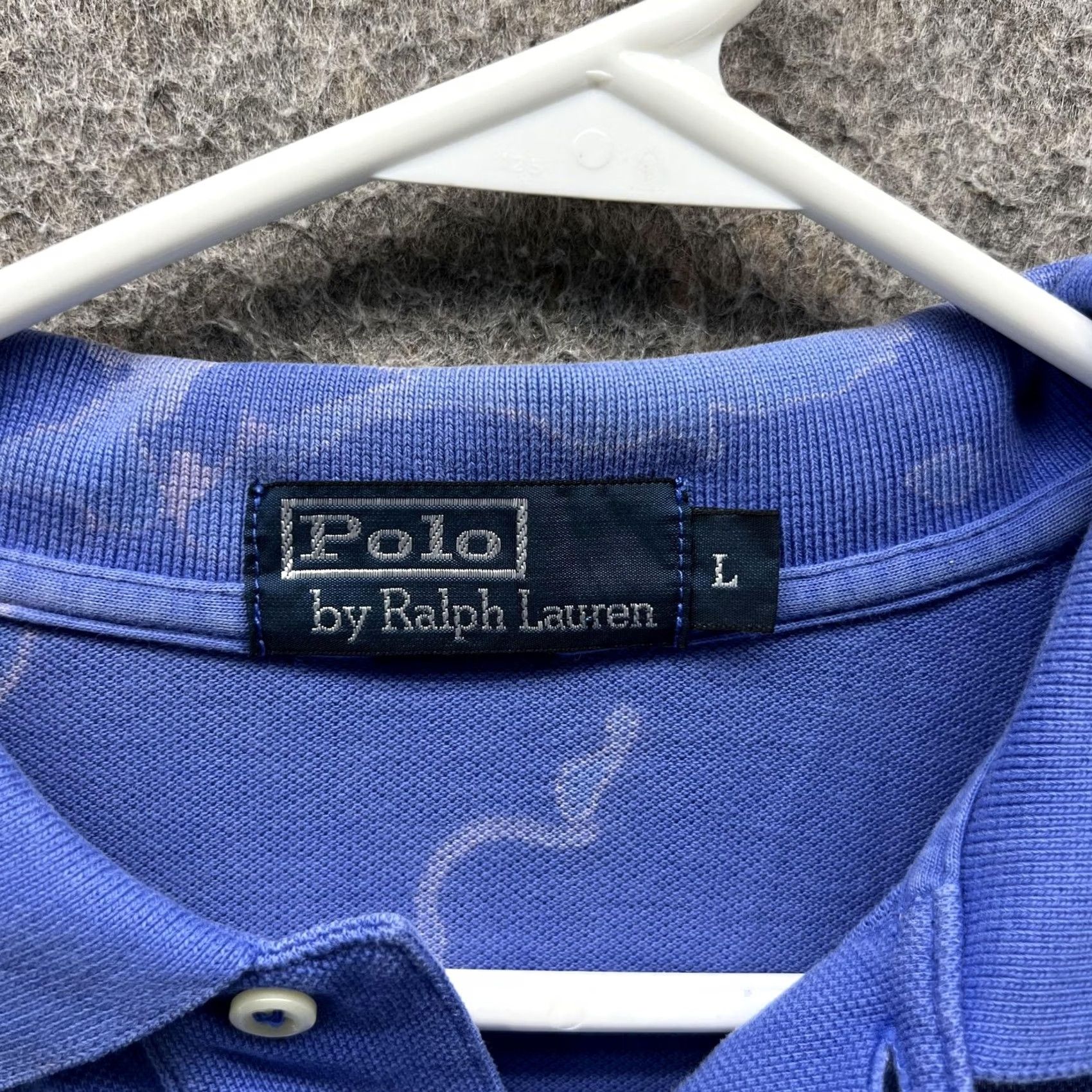 Polo Ralph Lauren VINTAGE Polo Shirt Mens Large Blue Pony Logo Bleach Stained Polo by Ralph Lauren Short Sleeve Knit Casual (Polo) Size US L / EU 52-54 / 3 - 4 Thumbnail