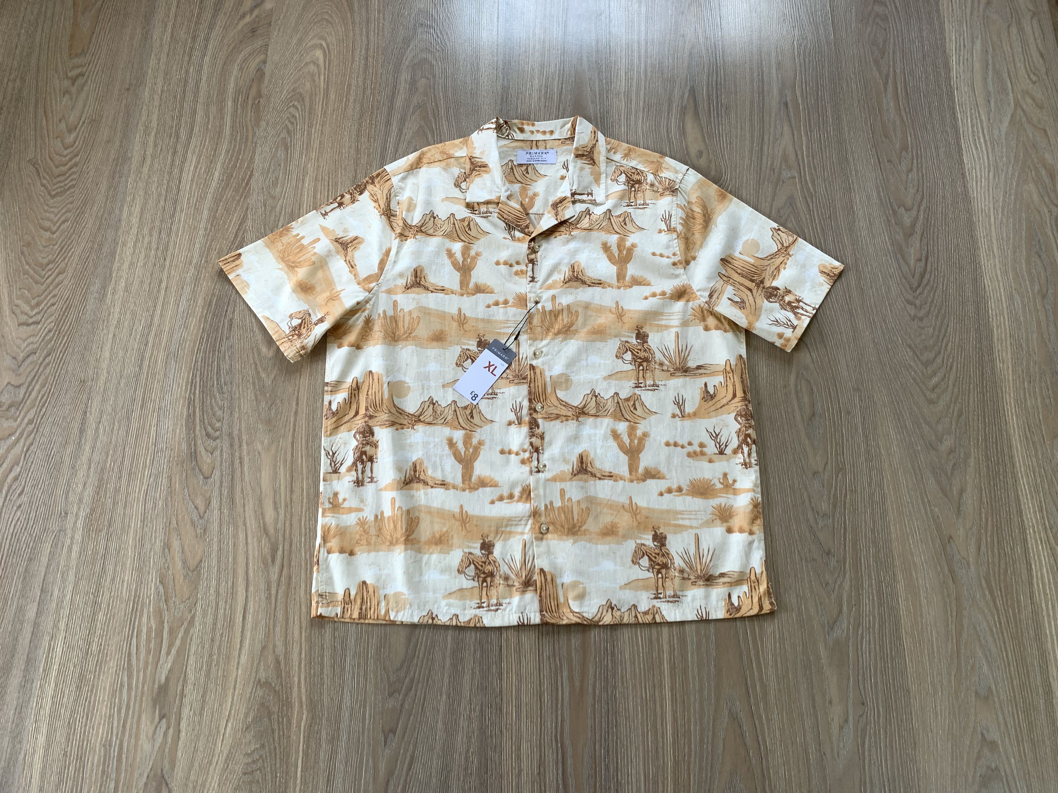 Primark Primark Regular Fit New Beige Cotton Hawaiian Shirt Size US XL / EU 56 / 4 - 1 Thumbnail