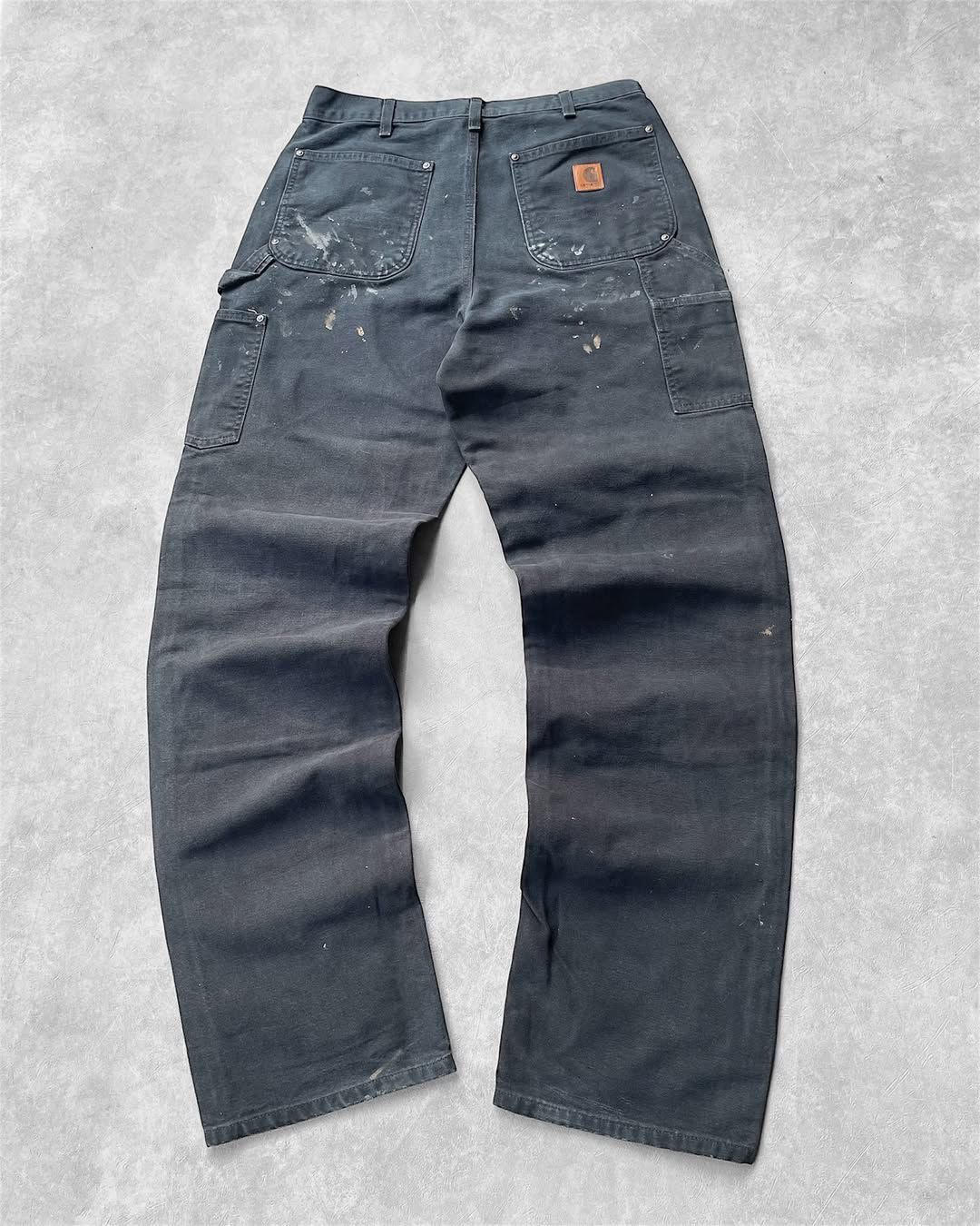 Carhartt Faded Distressed Black Carhartt Double Knee Pant B136-BLK Size US 33 - 6 Thumbnail