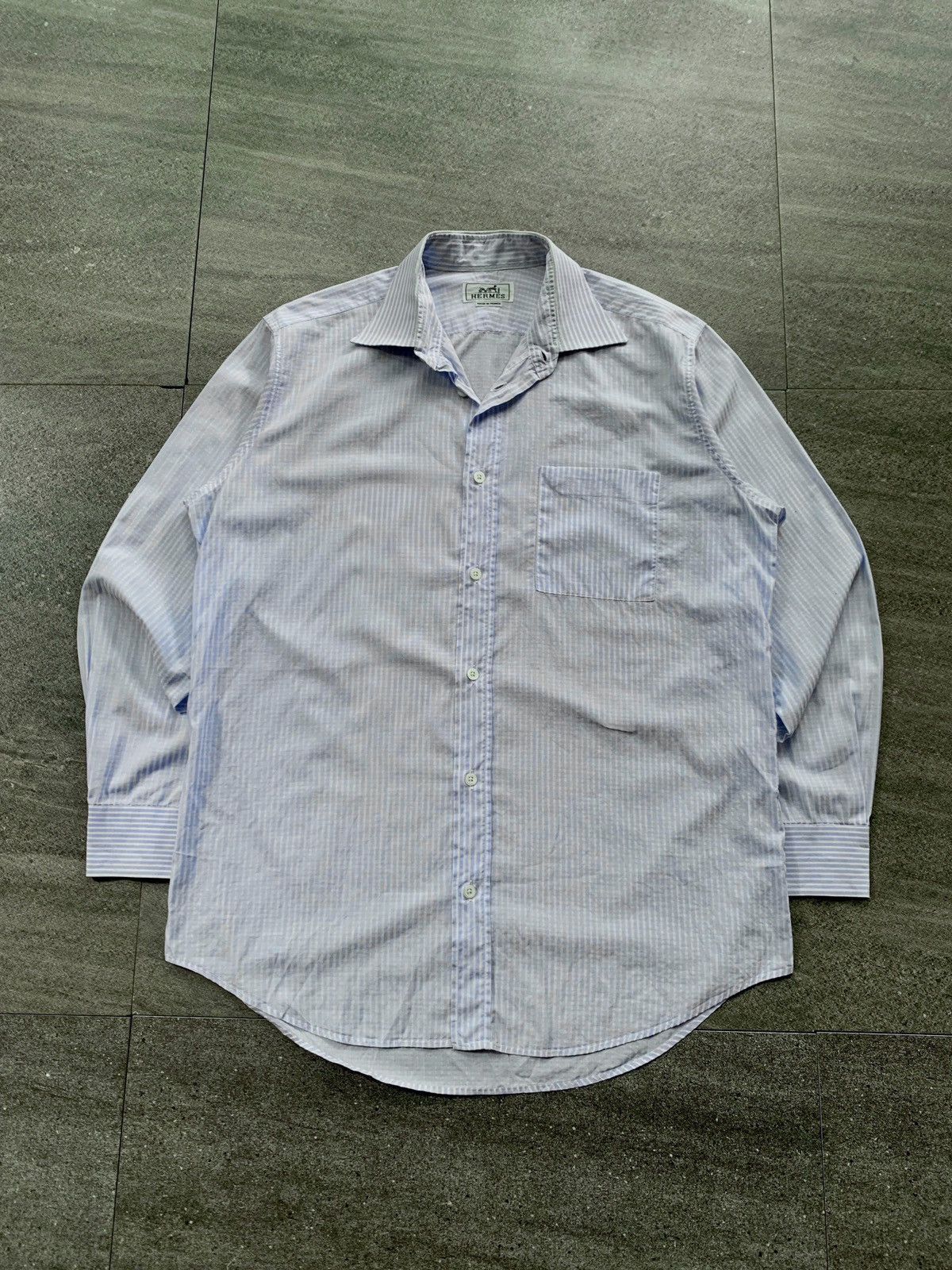 Hermes FREE TAX! 2000s Striped Light Cotton Shirt Size US L / EU 52-54 / 3 - 2 Thumbnail