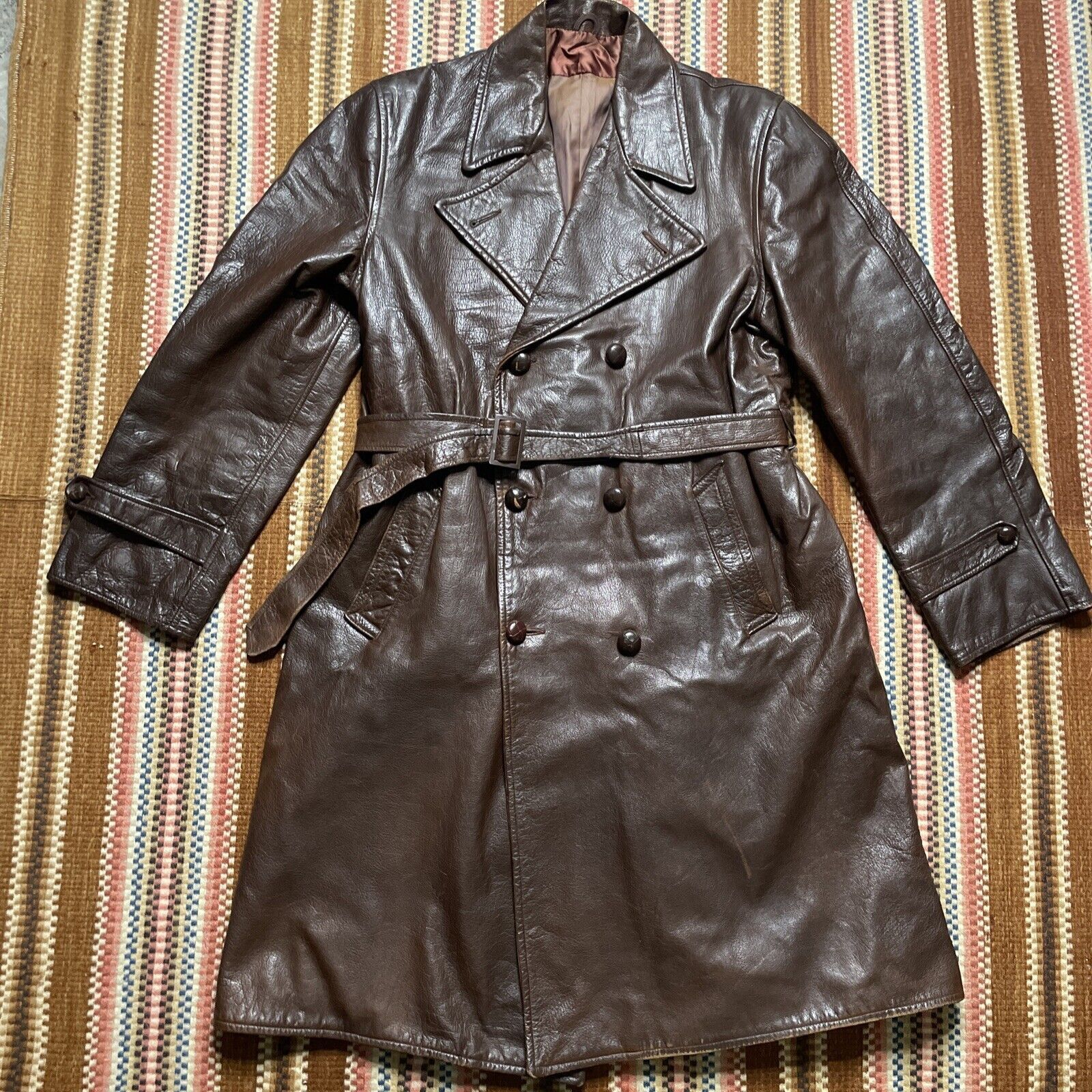 Leather × Vintage Vtg Monarch Goatskin Leather Double Breasted Trench Coat Size L / US 10 / IT 46 - 1 Thumbnail