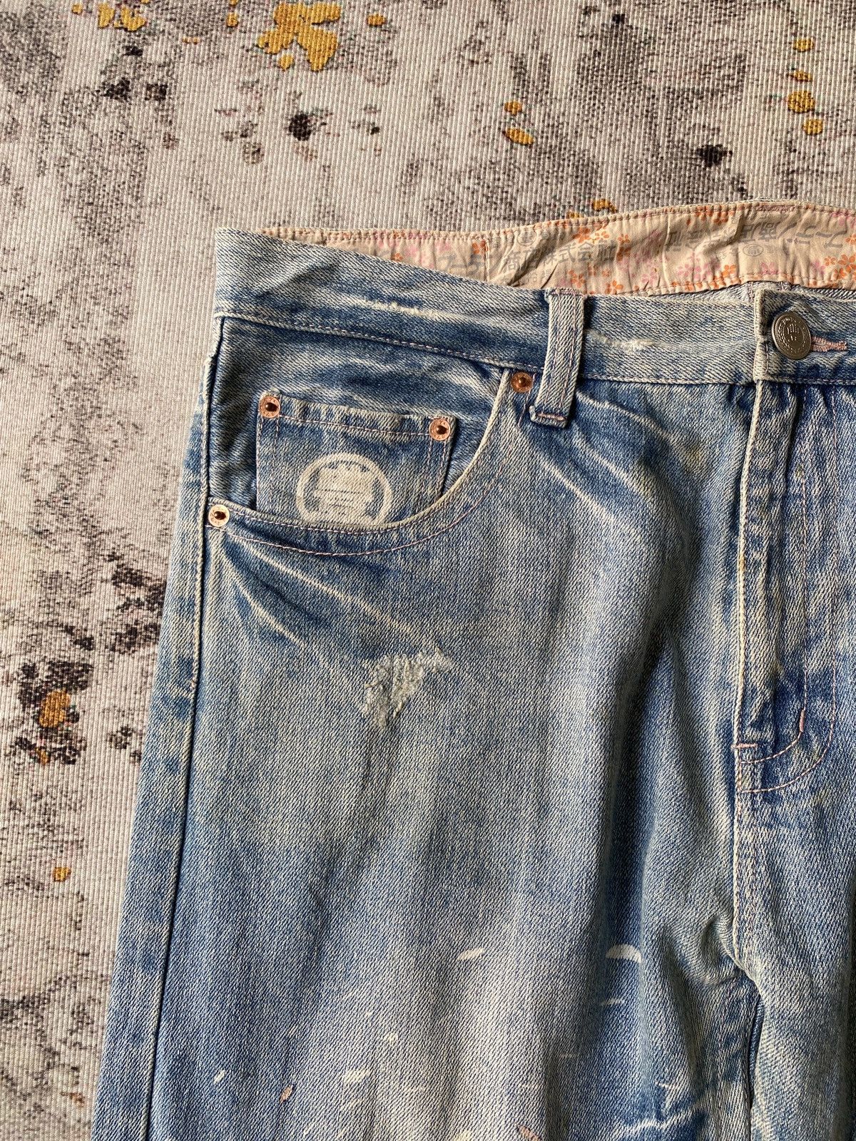 Japanese Brand Japanese Traditional Design Dragons Print Blue Faded Denim Size US 35 - 9 Thumbnail
