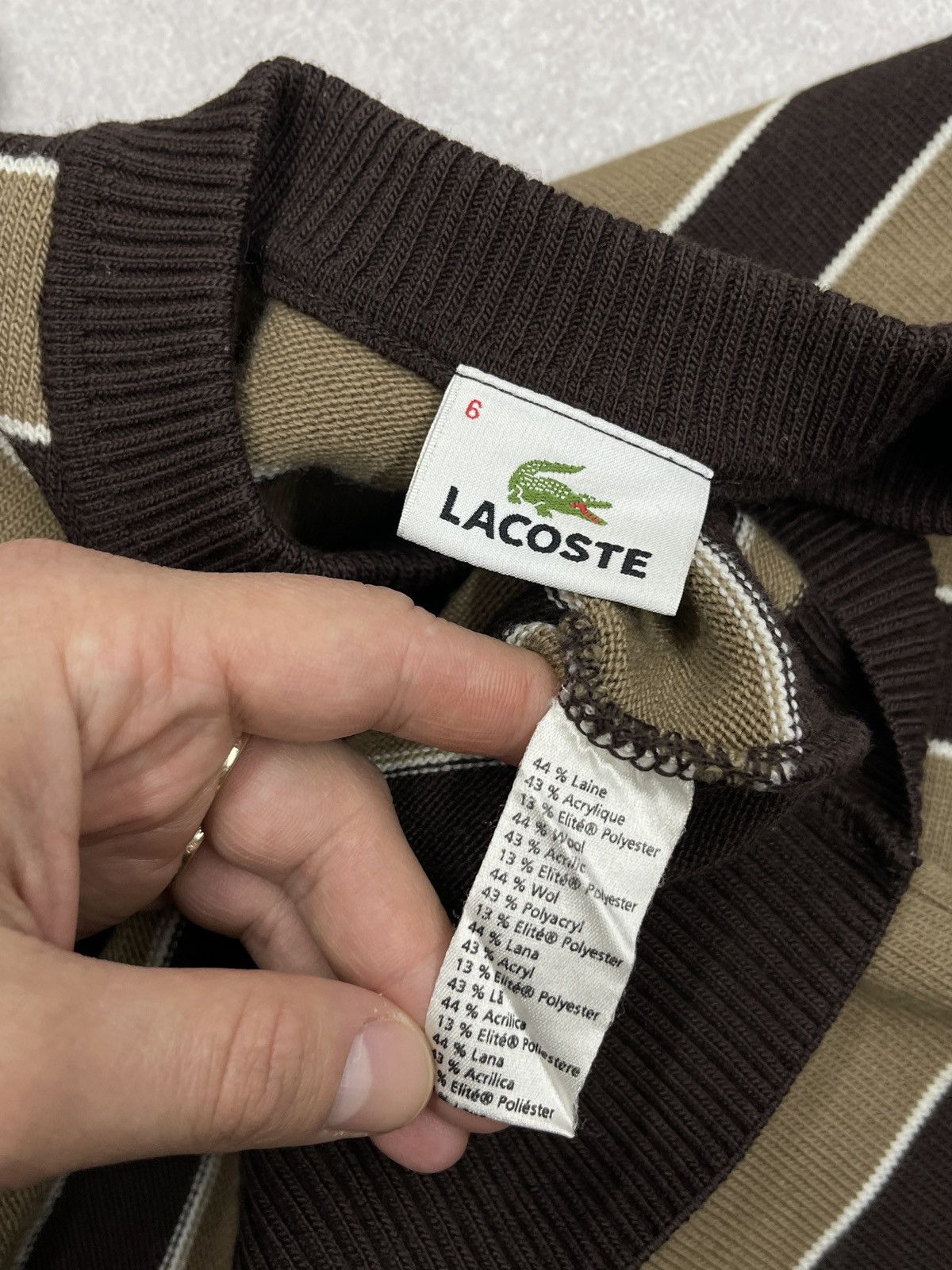 Vintage Lacoste Striped Sweater Brown Y2K Size L