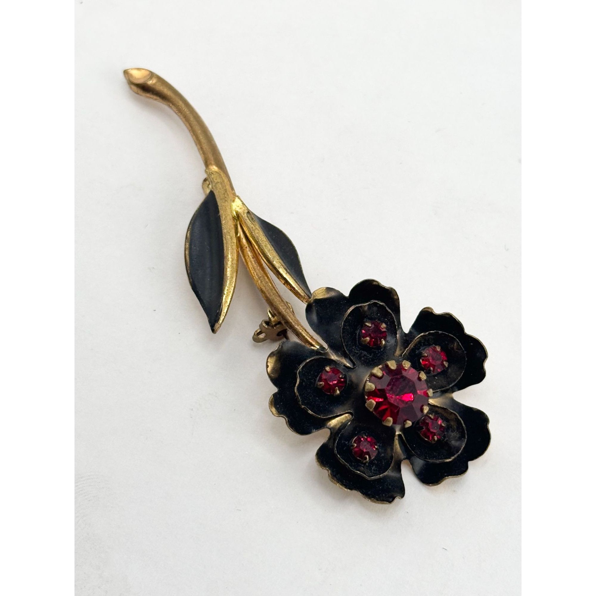 Vintage Vintage signed made in Austria red rhinestone flower brooch Size ONE SIZE - 1 Thumbnail