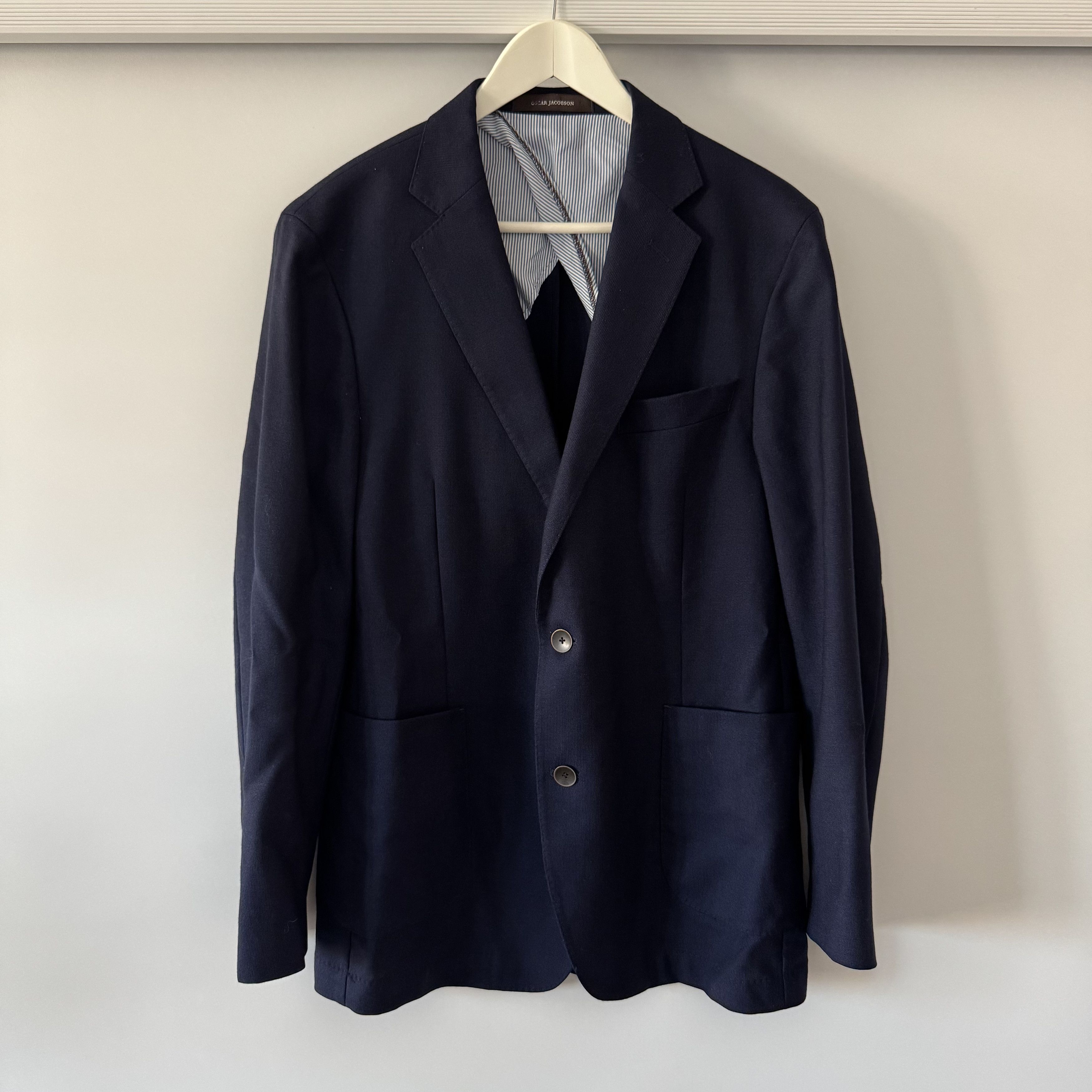 Oscar Jacobson Men's Oscar Jacobson Einar Navy Blue Wool Blazer Size 54 Size 54R - 1 Thumbnail