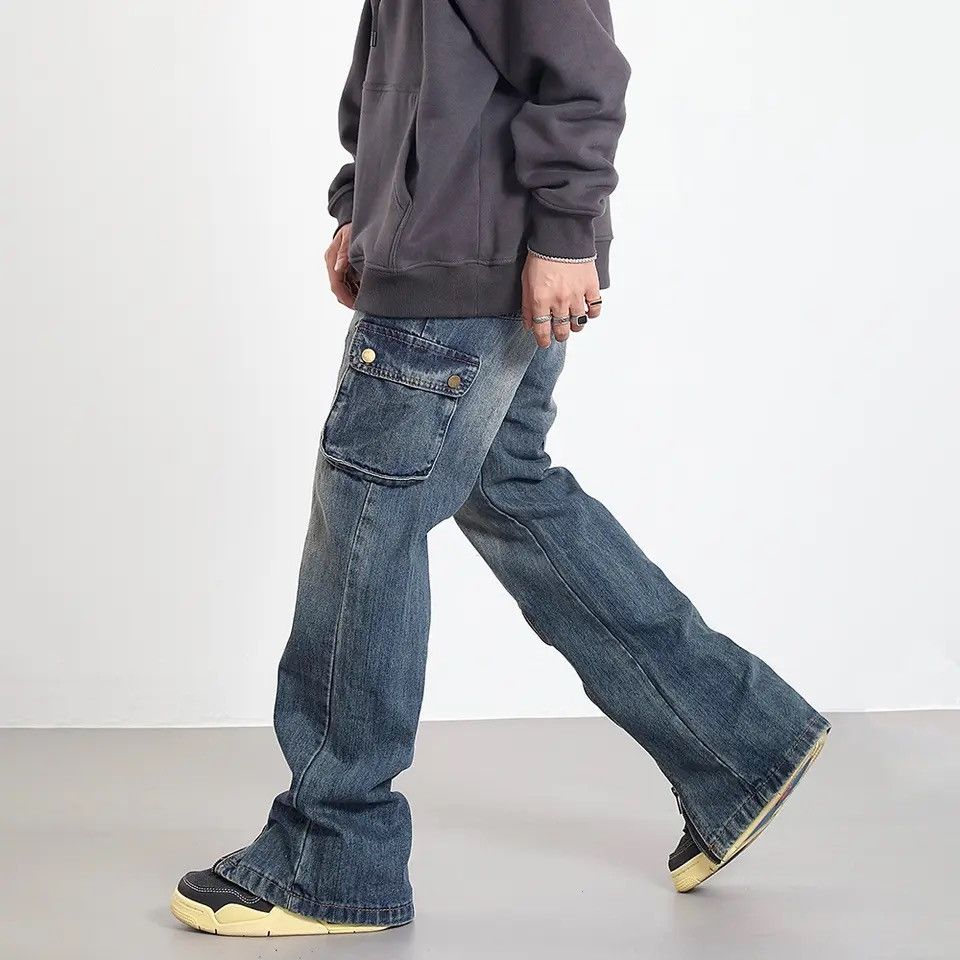 Japanese Brand × Vintage Cargo Jeans Men Big Pocket Straight-leg Baggy Street Casual Size US 33 - 3 Thumbnail