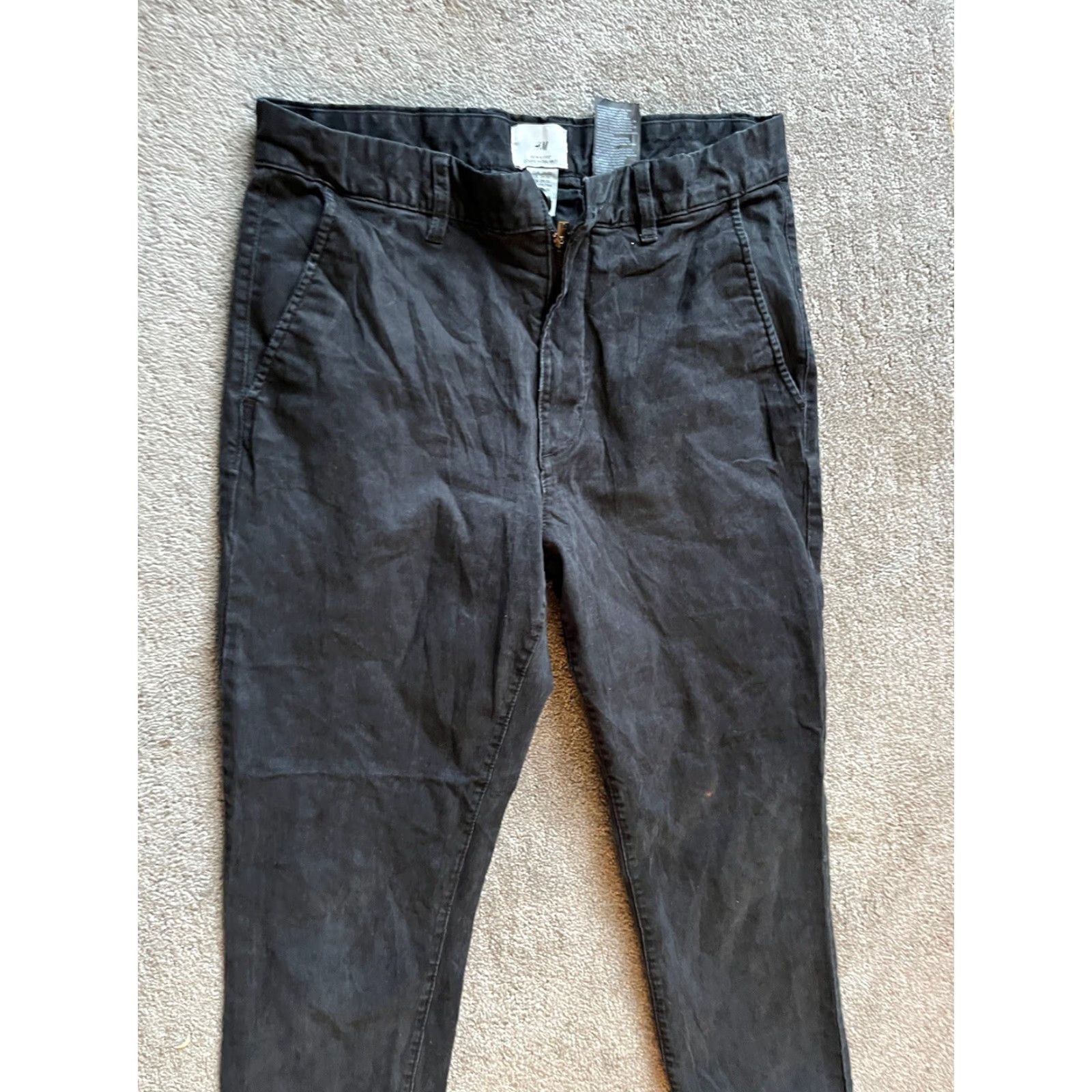 H&M H&M Men Chino Pants 29x32 Black Cotton Slim Fit Straight Leg Flat Front Casual Size US 29 - 2 Thumbnail