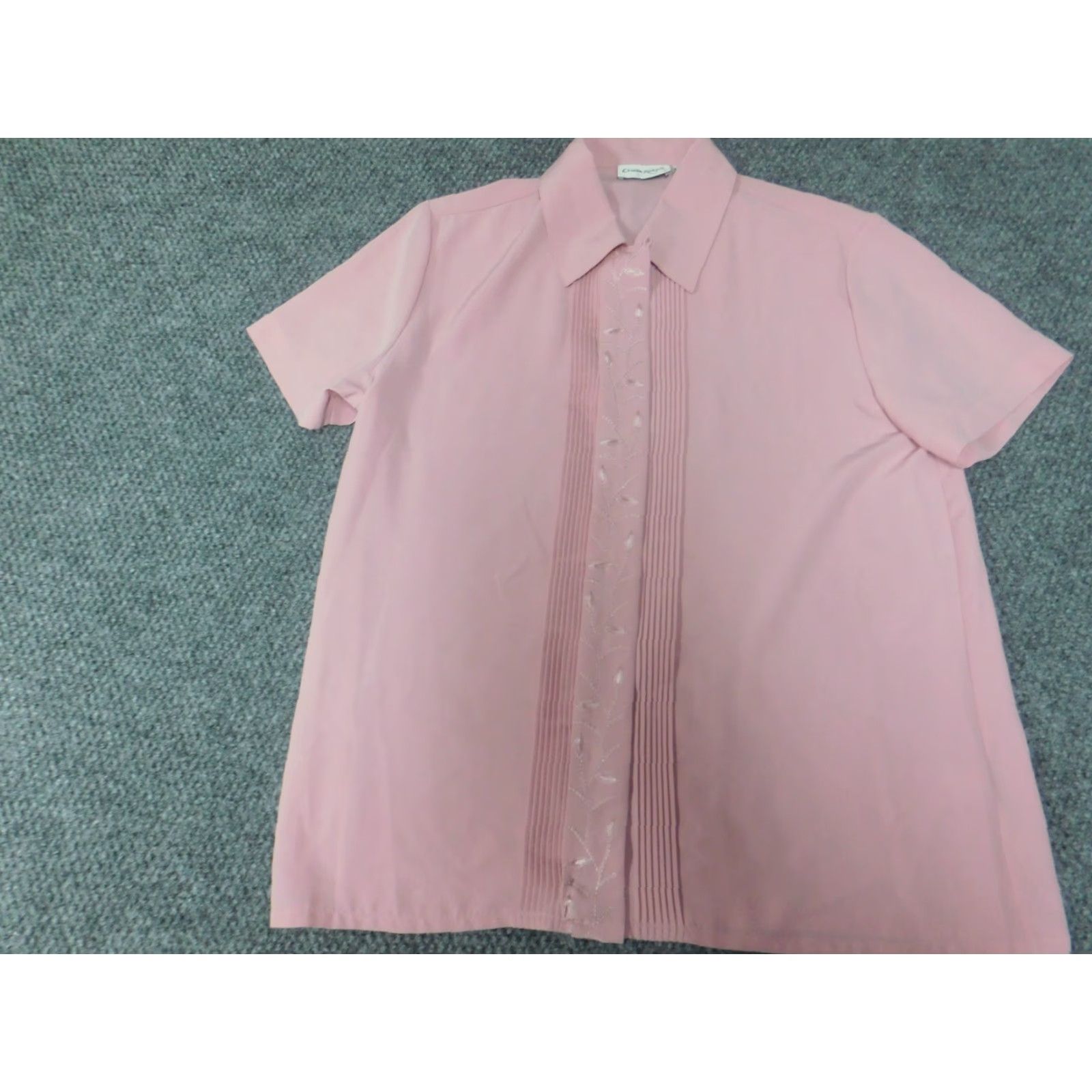 Vintage Claudia Richard Womens Button-Up Shirt Blouse 10 Pink Short Sleeve Collared Ruffle Casual Regular Basic Classic Size L / US 10 / IT 46 - 2 Thumbnail