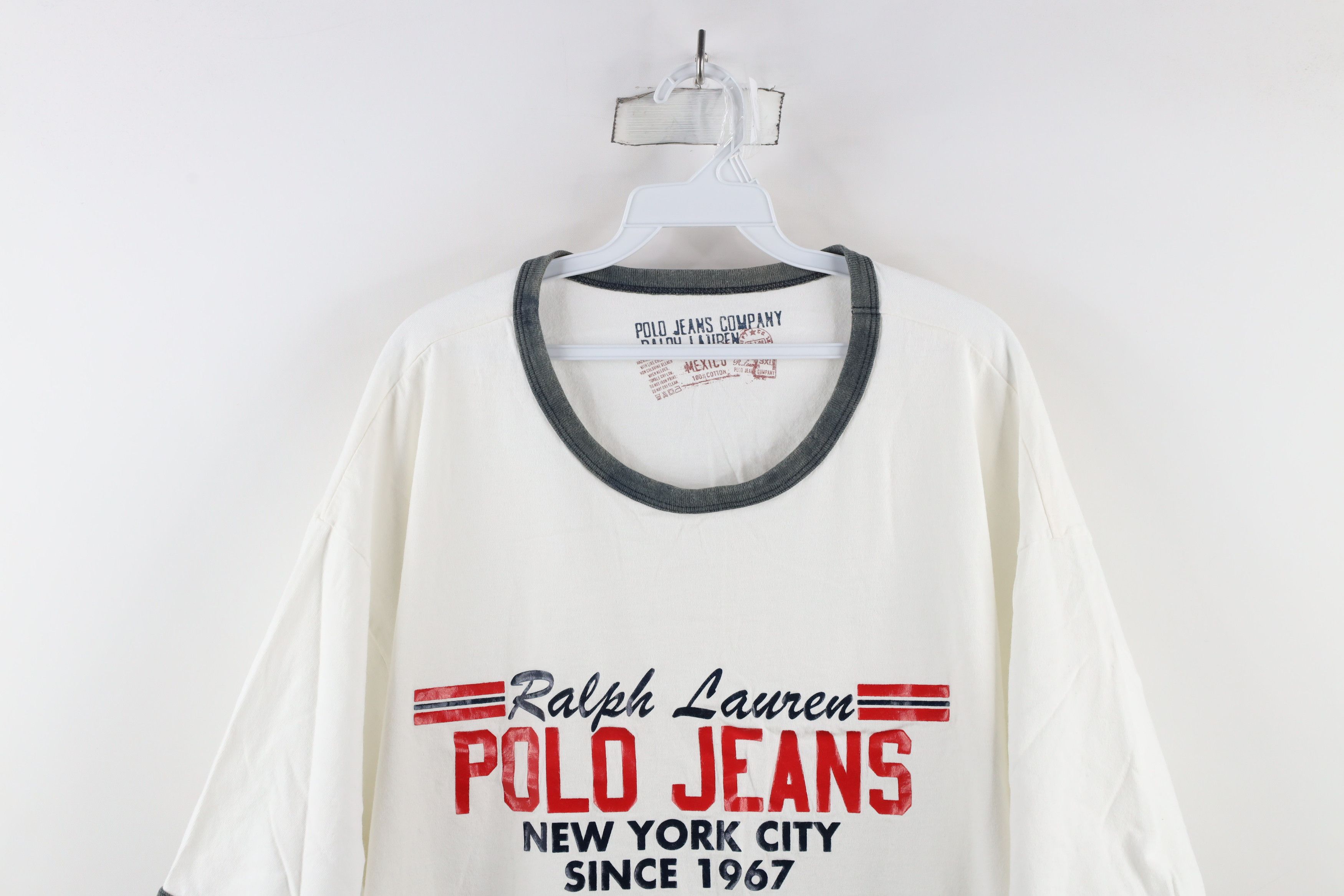 Ralph Lauren × Vintage Vintage 90s Ralph Lauren Out New York Ringer T-Shirt White Size US XXL / EU 58 / 5 - 2 Thumbnail