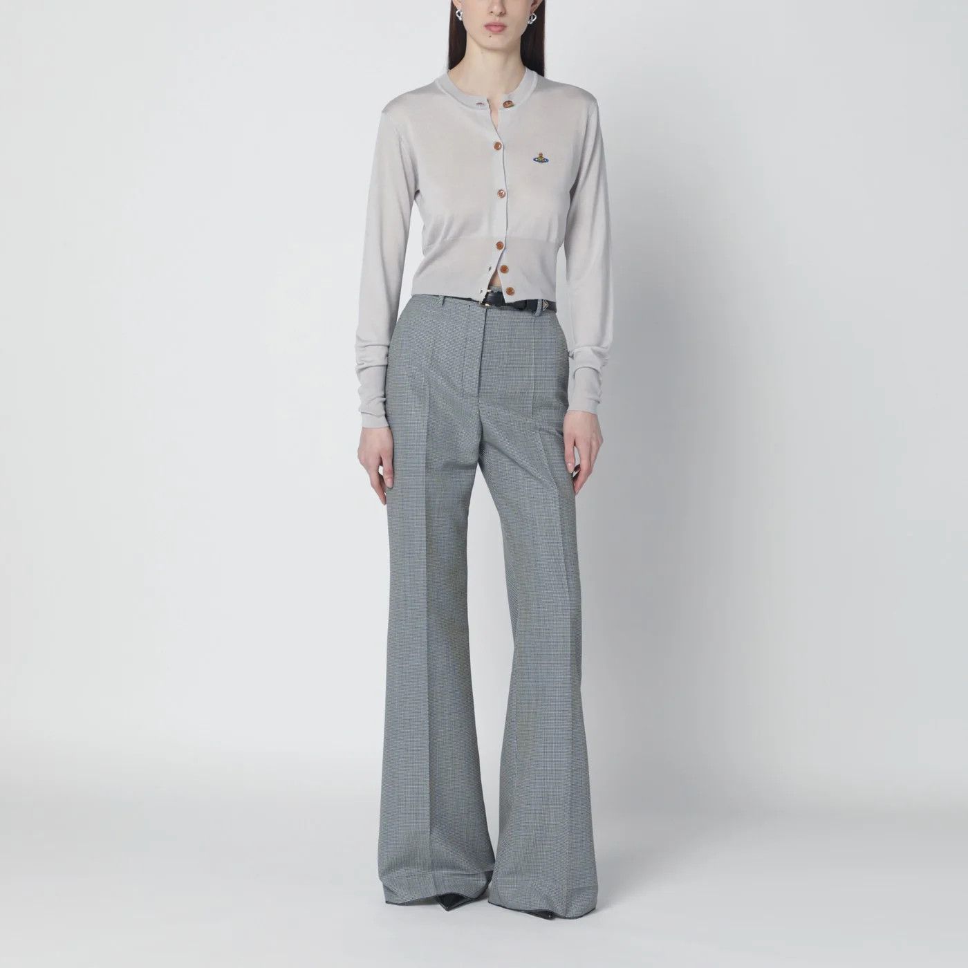 Vivienne Westwood o1d2blof0526 Cropped Wool And Silk Cardigan in Light Grey Size XS / US 0-2 / IT 36-38 - 2 Thumbnail