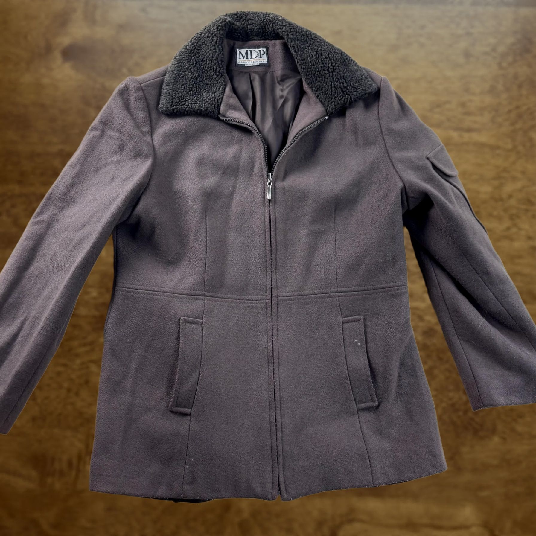 Vintage Mario De Pinto Jacket Womens M Brown Wool Sherpa Collar Zip Pockets USA Size M / US 6-8 / IT 42-44 - 1 Thumbnail